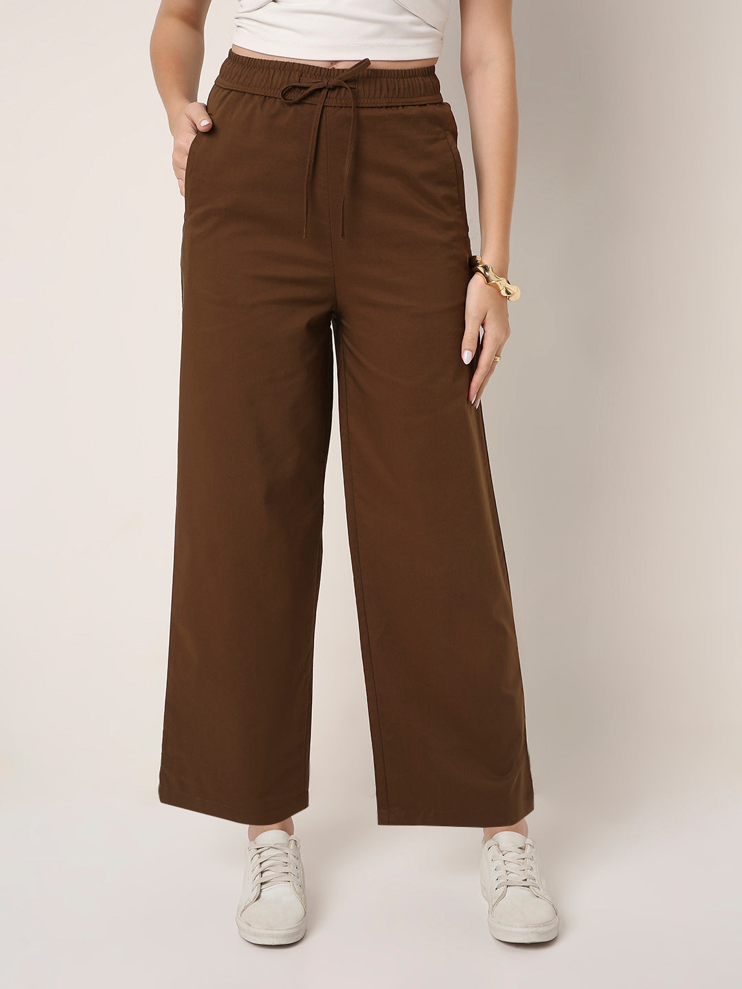 KHAKI High-Waist Wide-Leg Pants