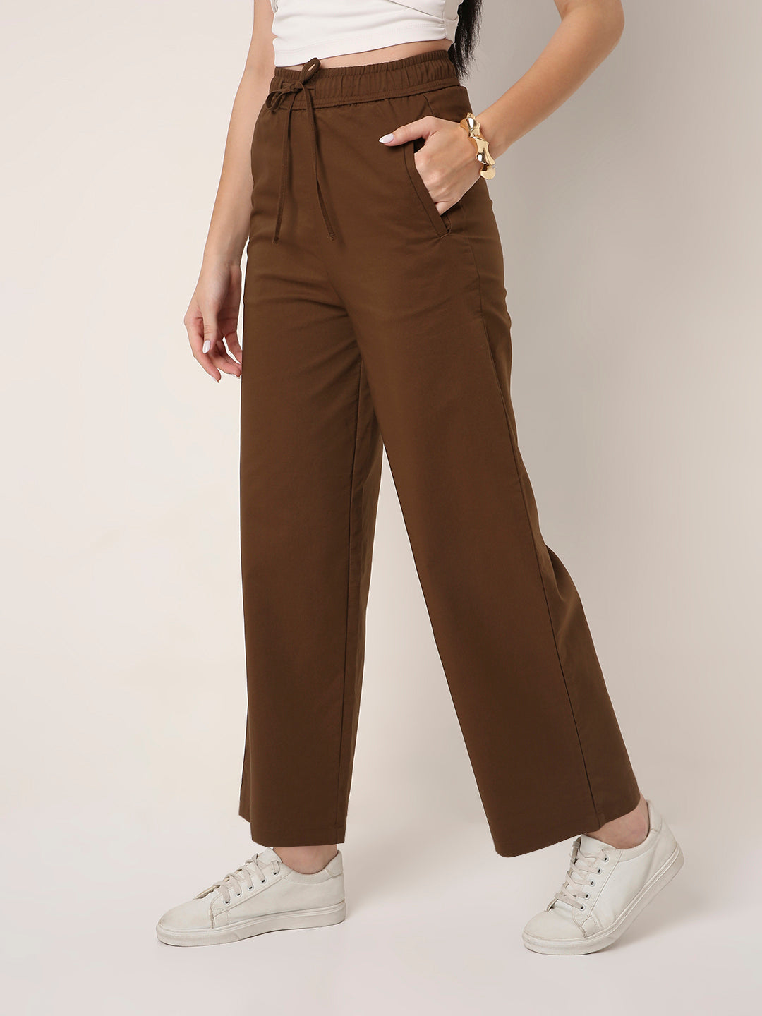 KHAKI High-Waist Wide-Leg Pants