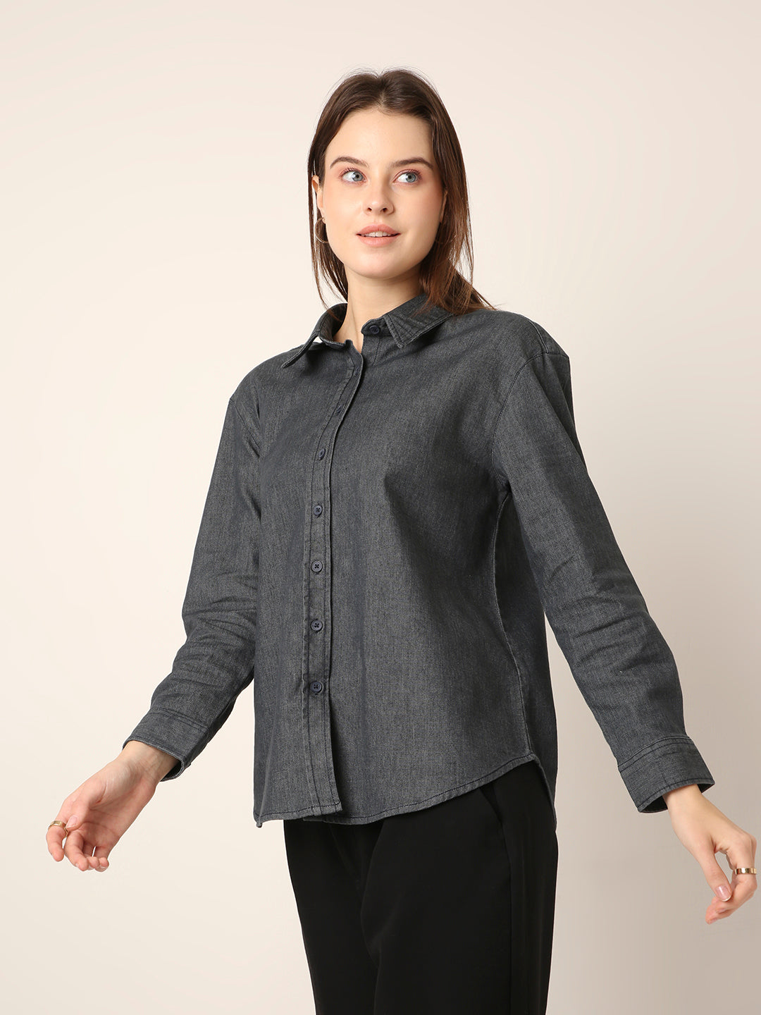 dark Grey Casual Denim Shirt