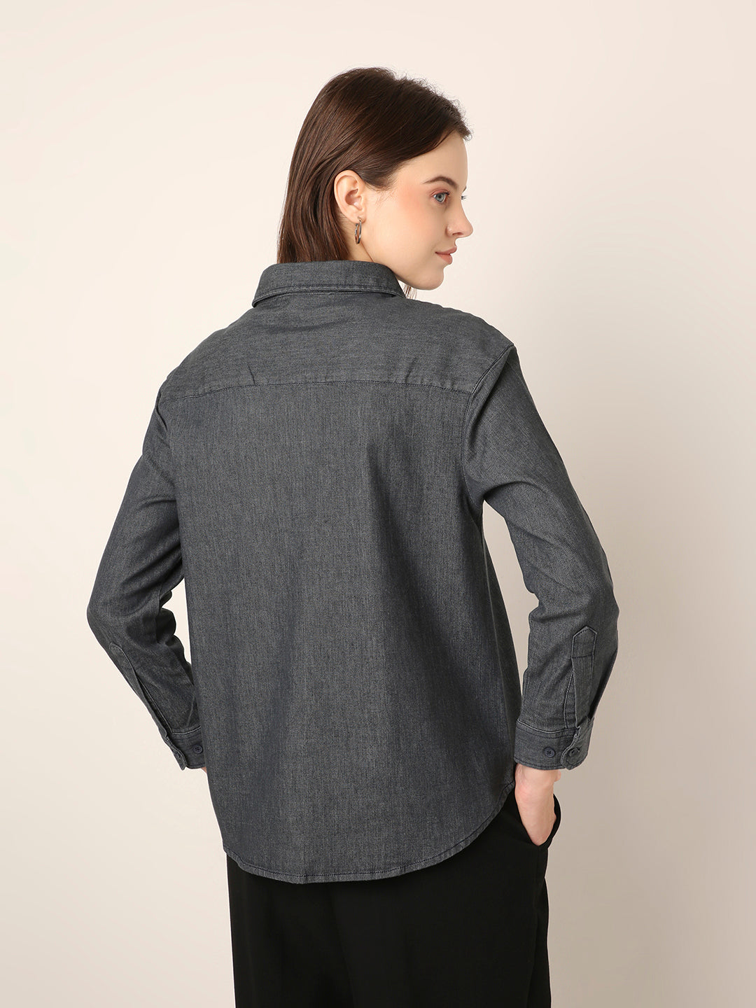 dark Grey Casual Denim Shirt