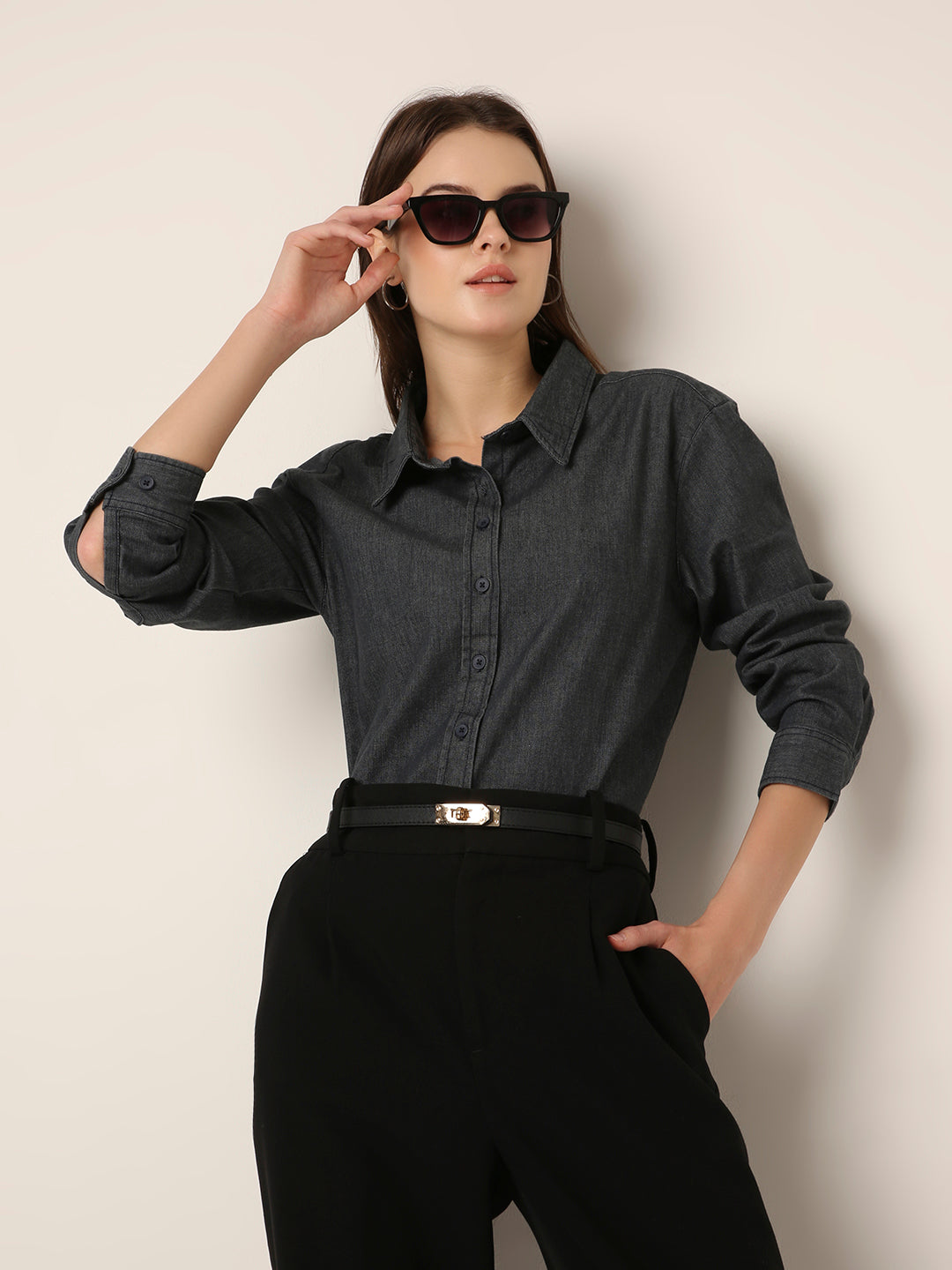 dark Grey Casual Denim Shirt