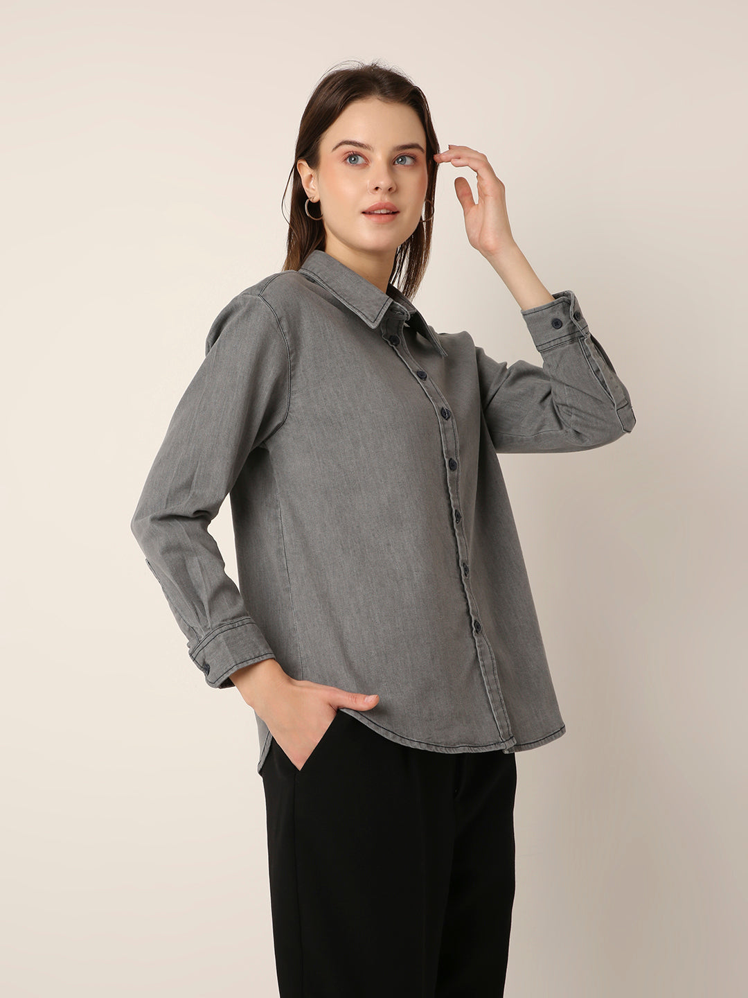 dark Grey Casual Denim Shirt