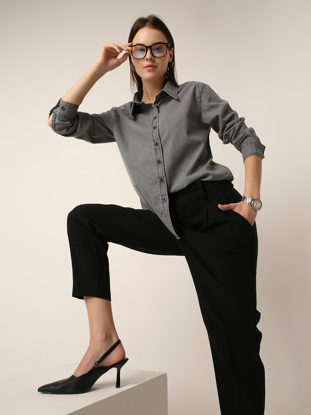 dark Grey Casual Denim Shirt