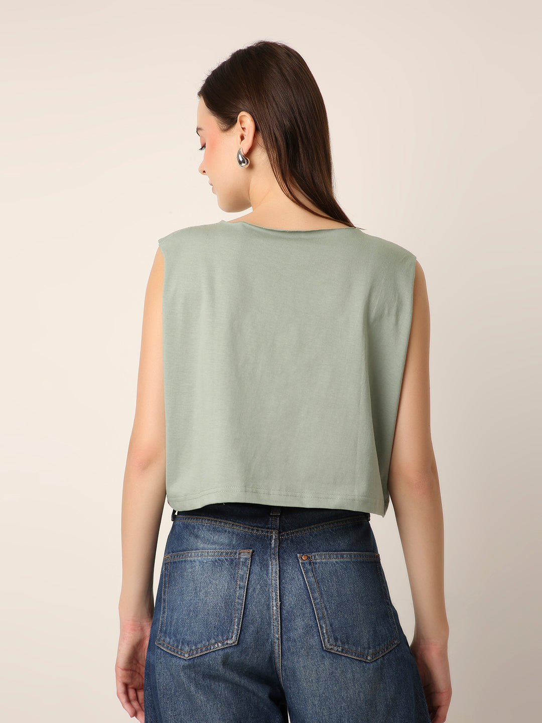 SAGE GREEN Sleeveless Crop Top