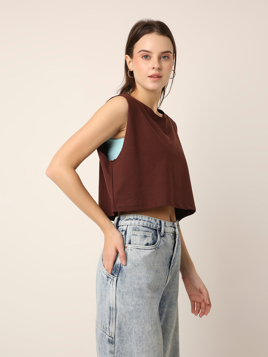 BROWN Sleeveless Crop Top