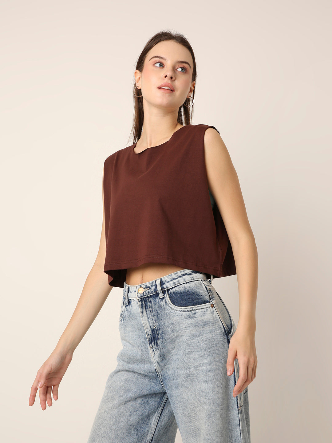 BROWN Sleeveless Crop Top