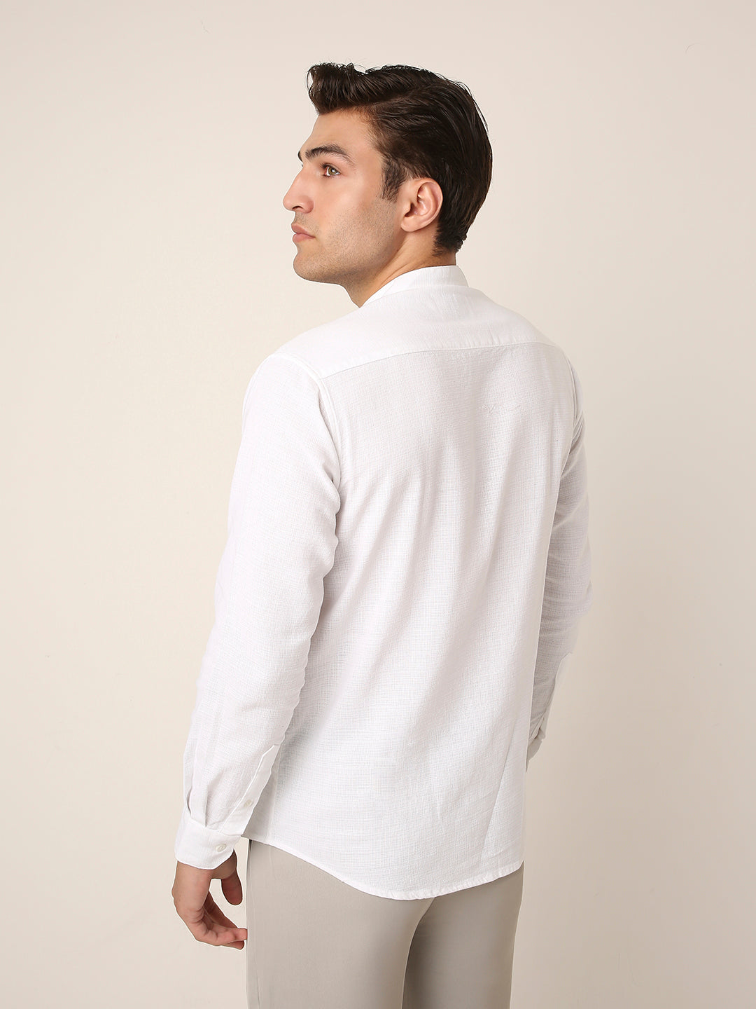 WHITE Premium Cotton Mandarin Collar Shirt