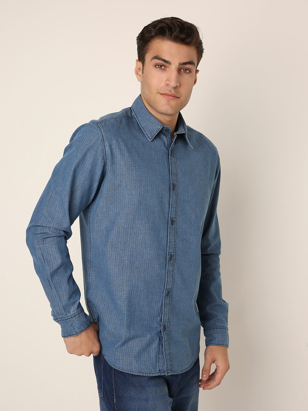 Casual Denim MID Blue Button-Down Shirt