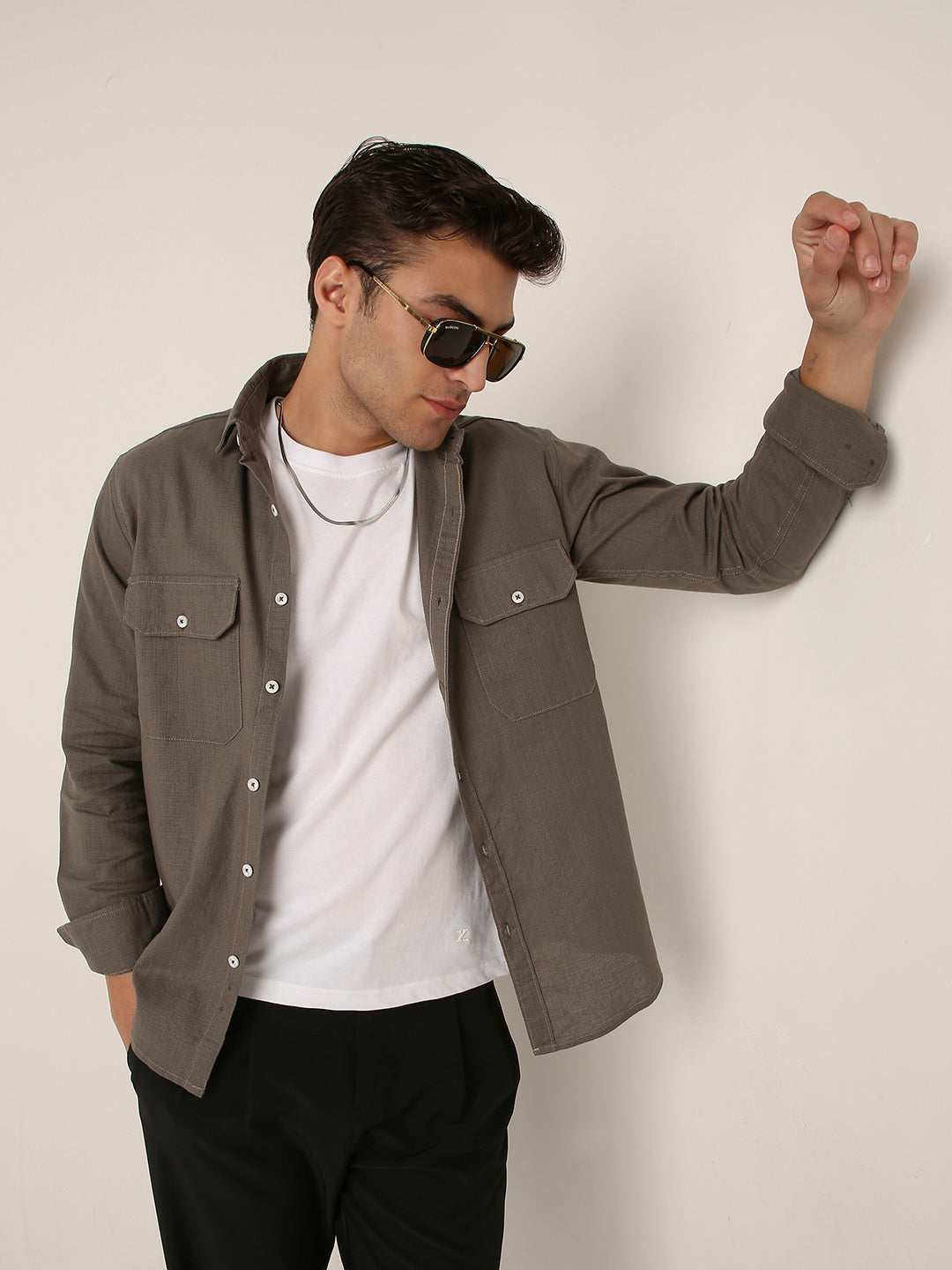 DUSTY GREY Premium Cotton Utility shacket