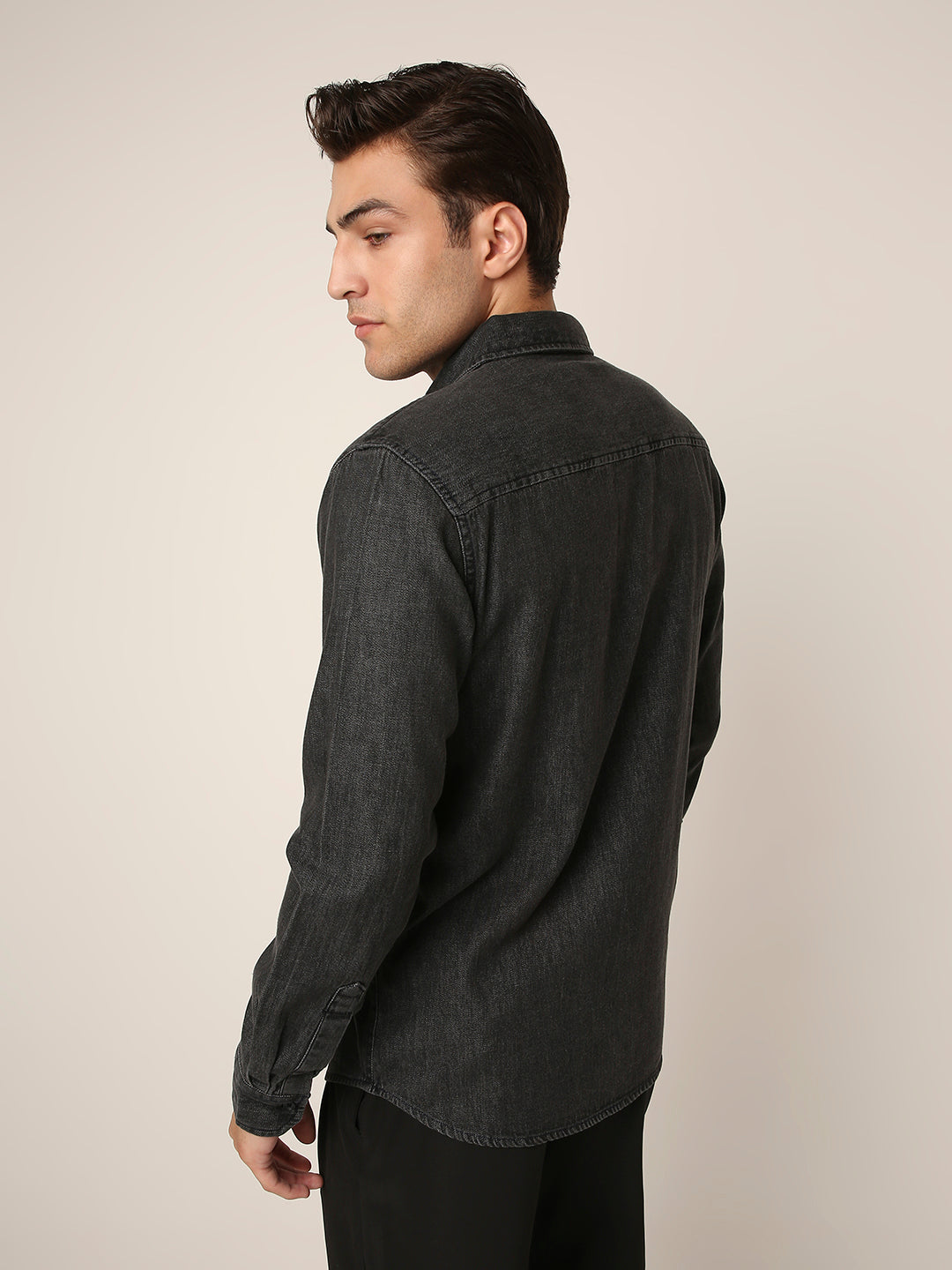Black Washed Denim Casual Shirt