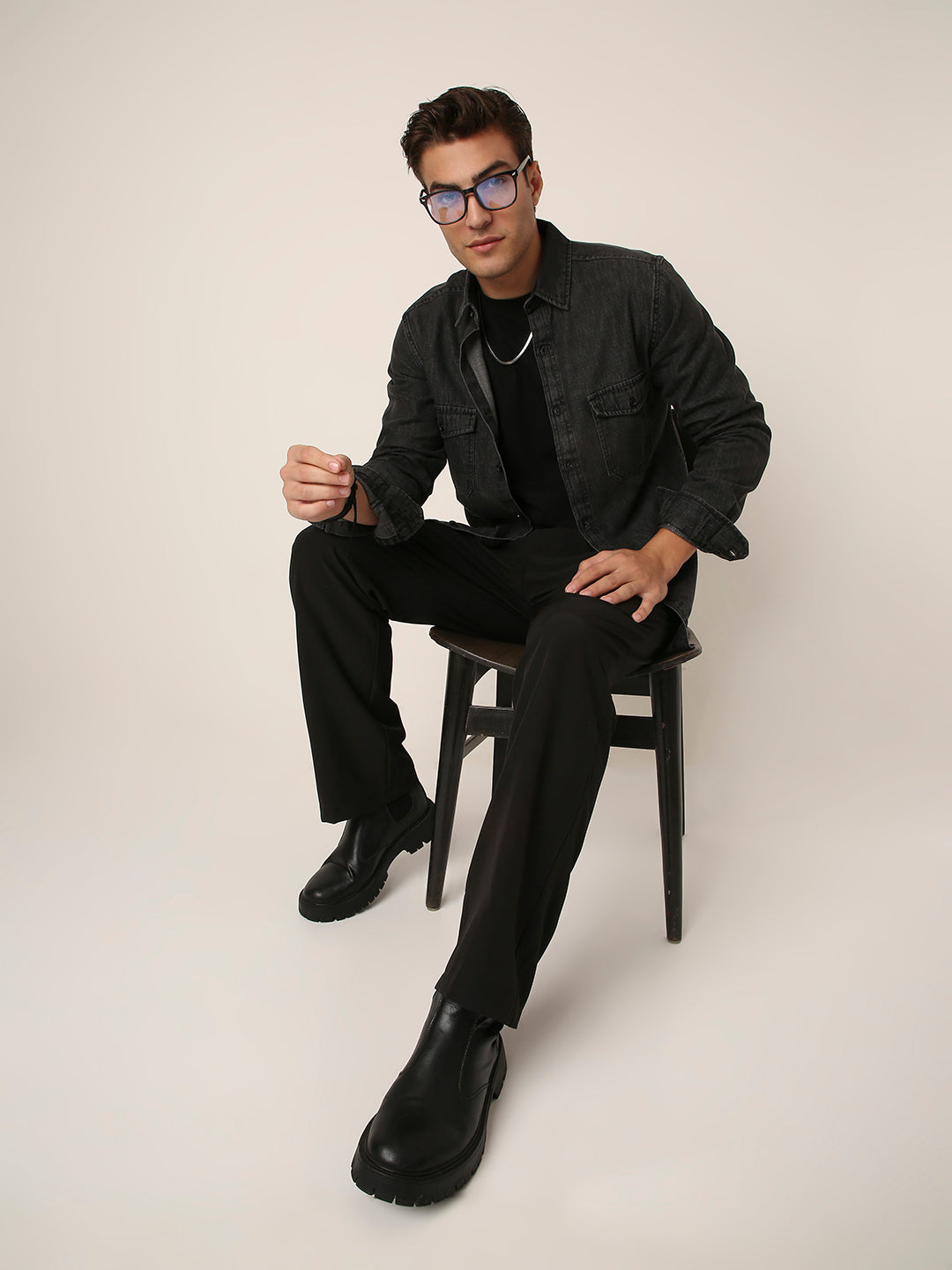 Black Washed Denim Casual Shirt