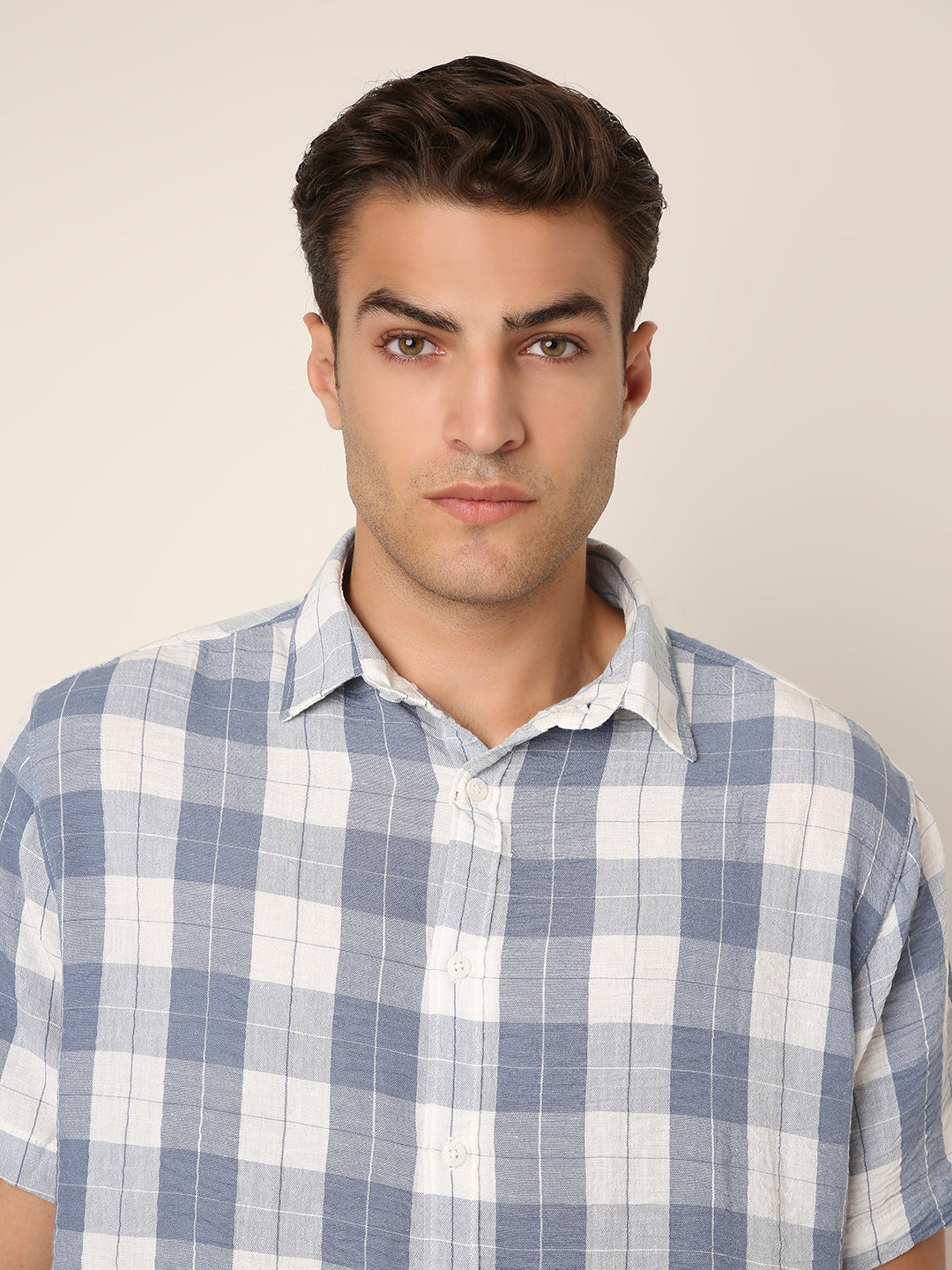 BLUE Checkered Short Sleeve Casual Shirt