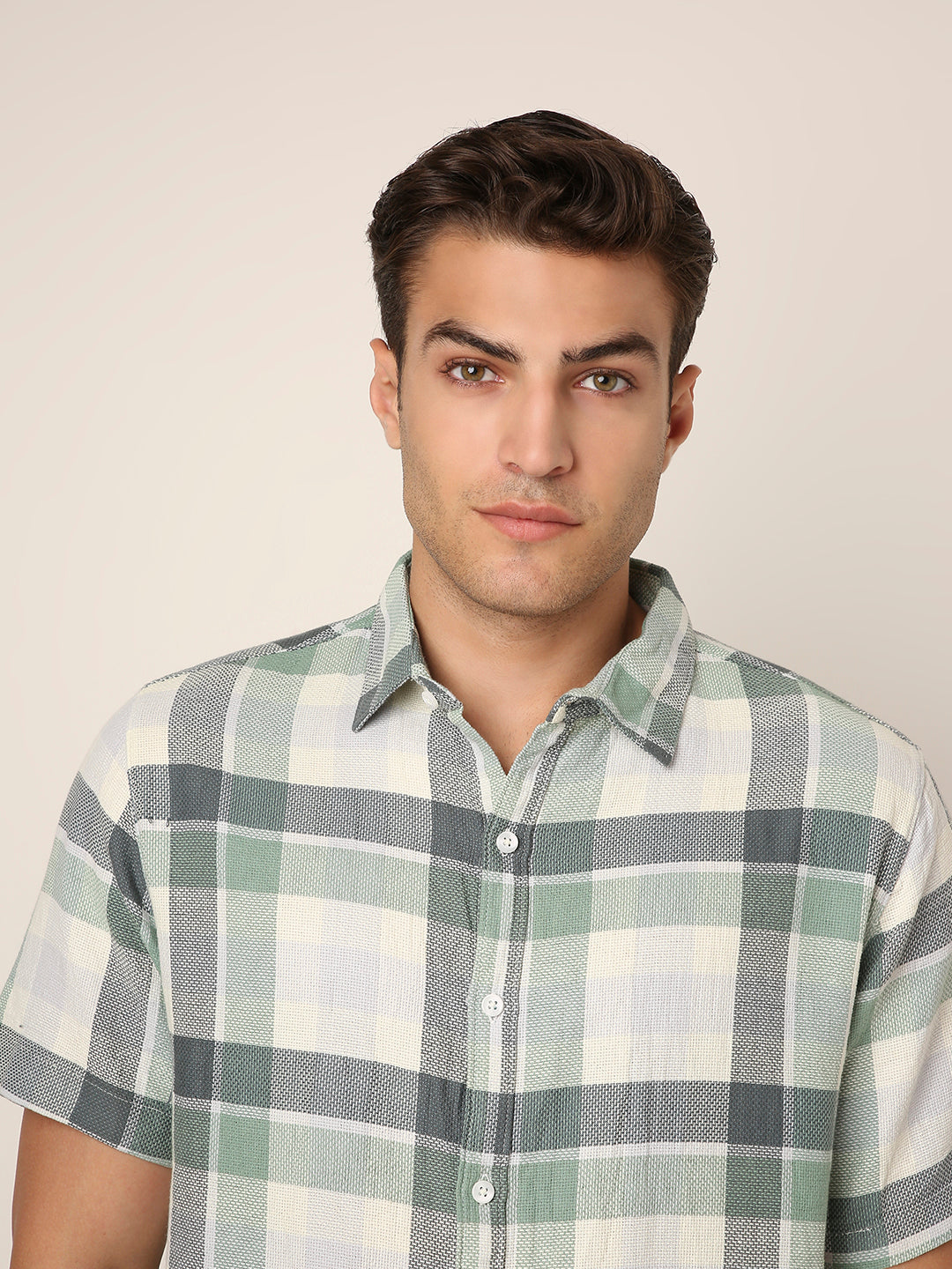 GREEN Textured Checkered Cotton Shirt