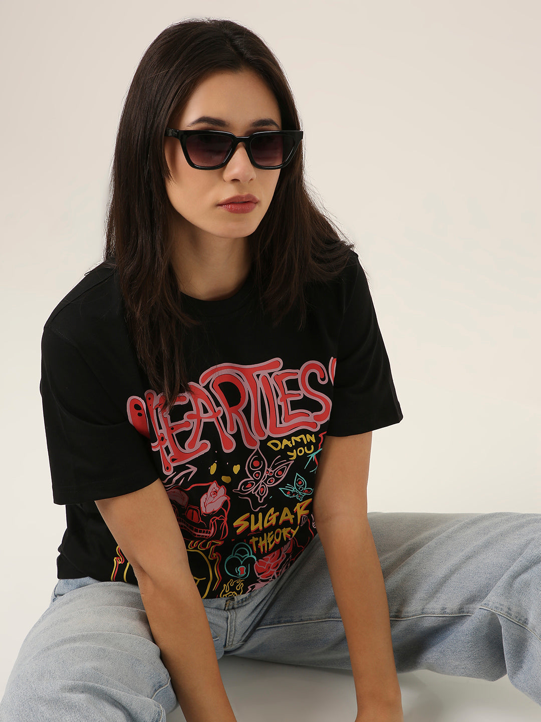 RELAXED FIT: BLACK PRINTED TSHIRT