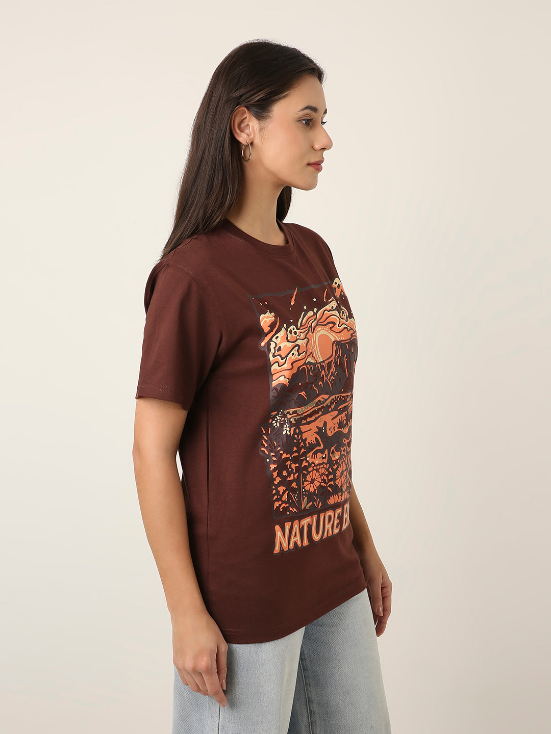 RELAXED FIT: BROWN PRINTED TSHIRT