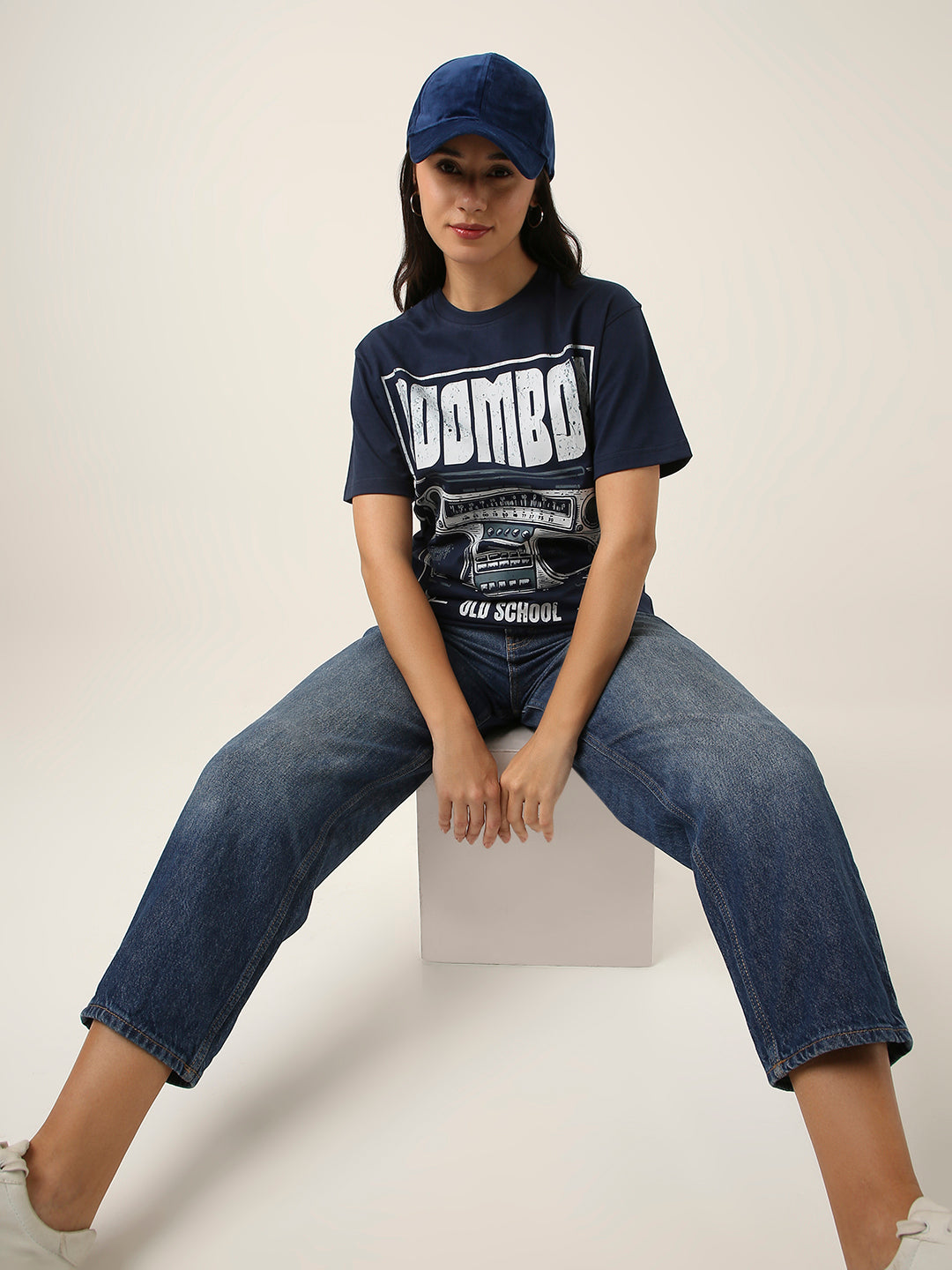 RELAXED FIT:NAVY BLUE PRINTED TSHIRT