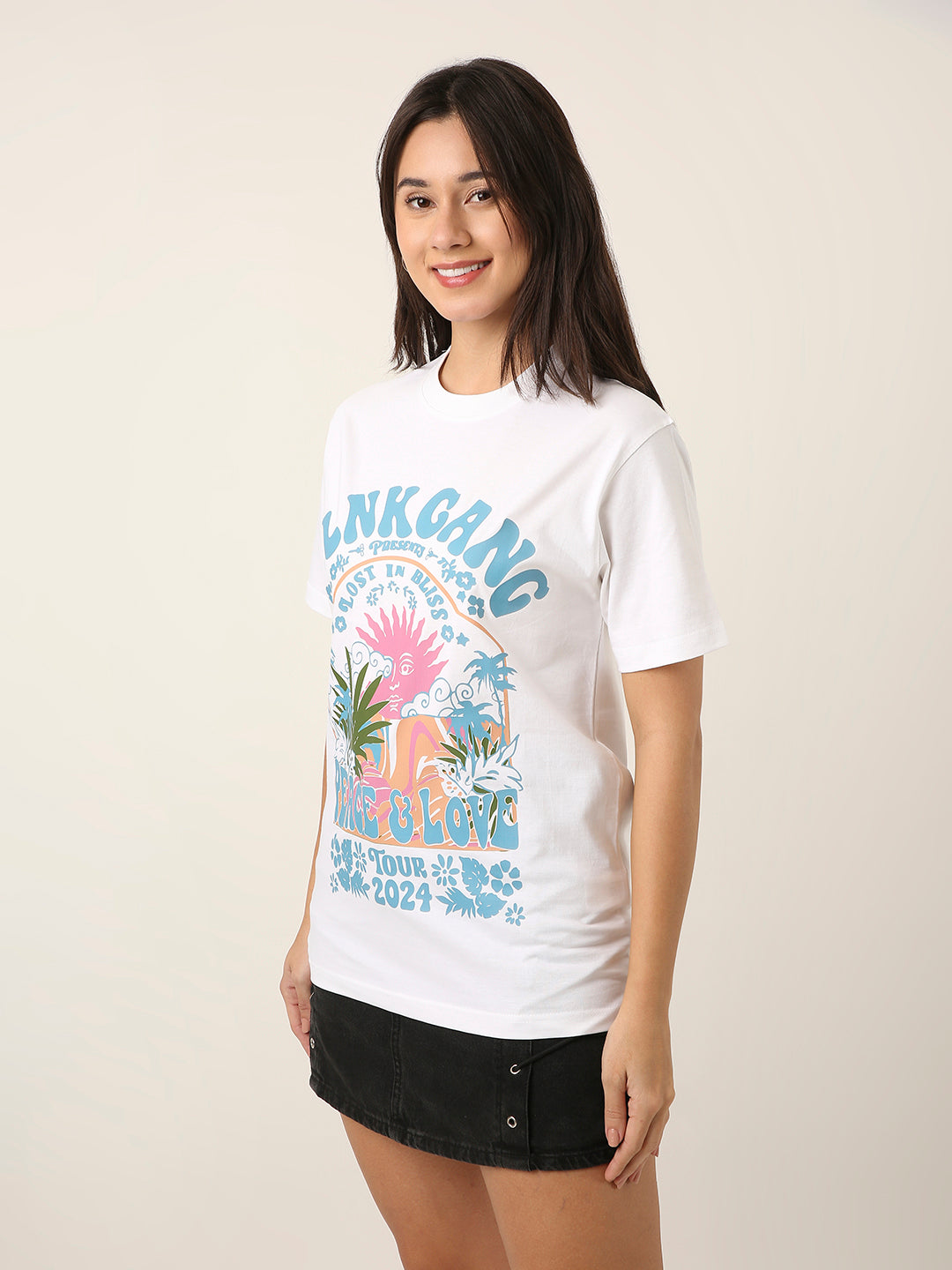 RELAXED FIT:WHITE PRINTED TSHIRT