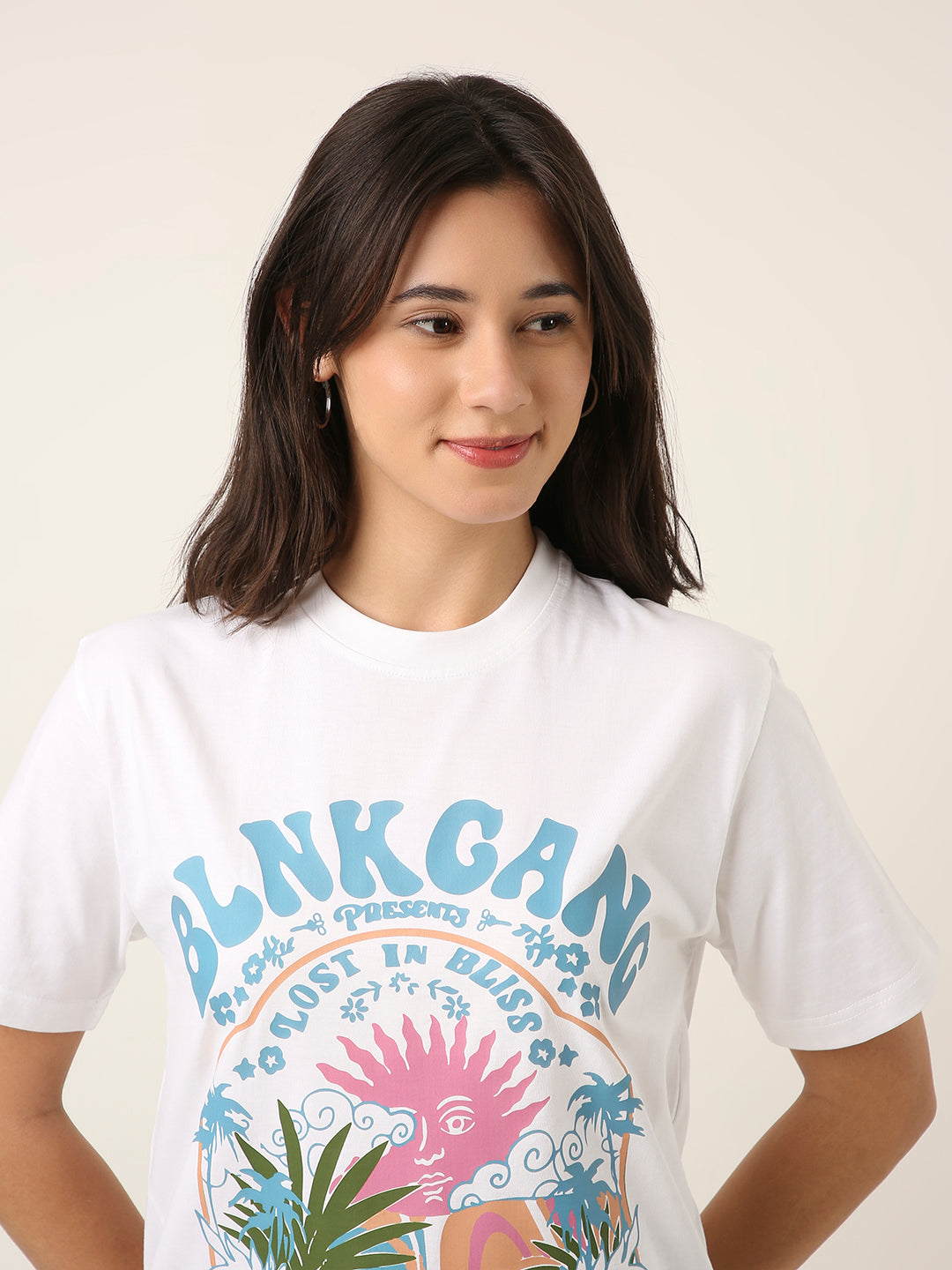RELAXED FIT:WHITE PRINTED TSHIRT