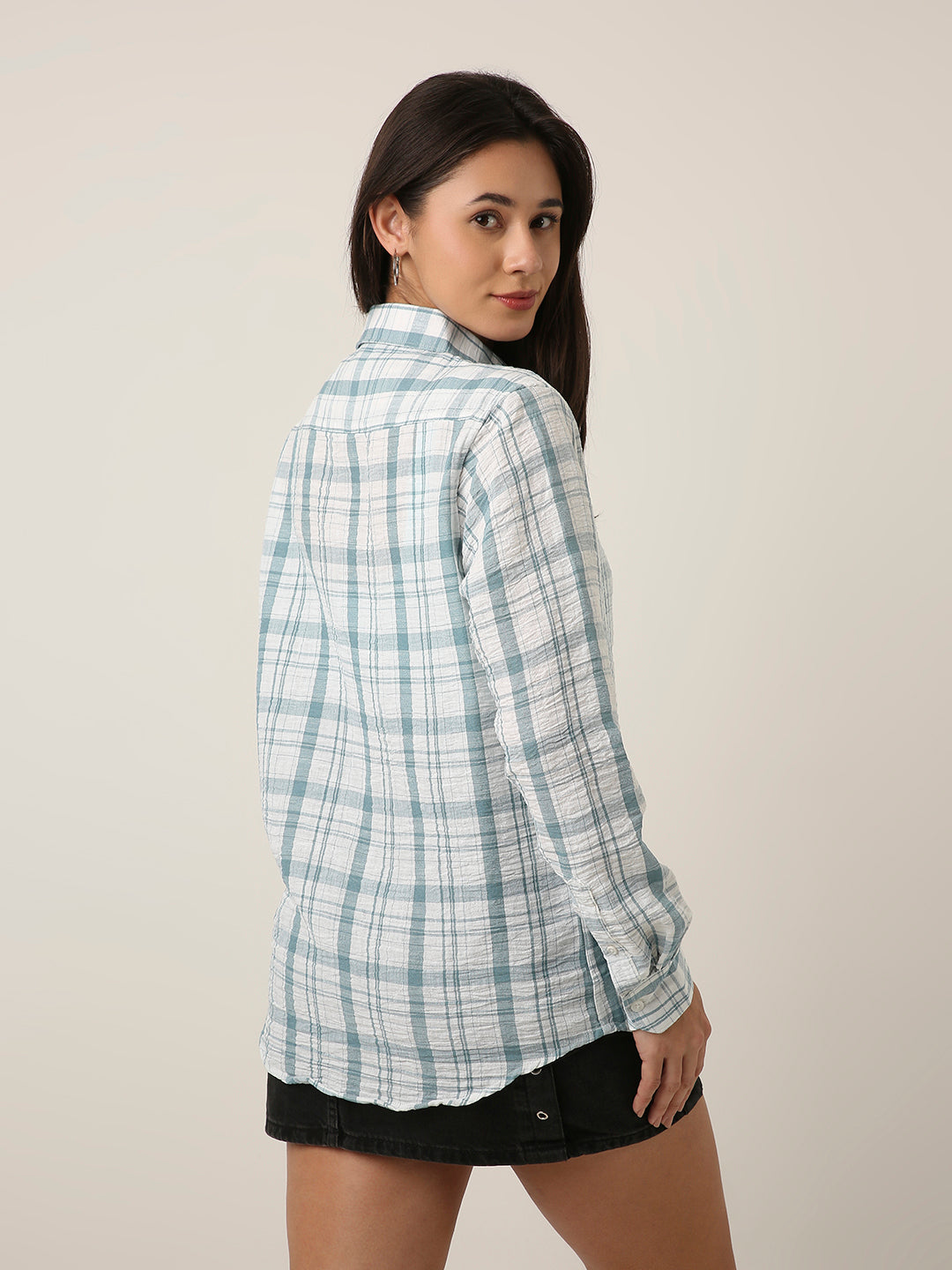 Blue Checked Linen Blend Shirt