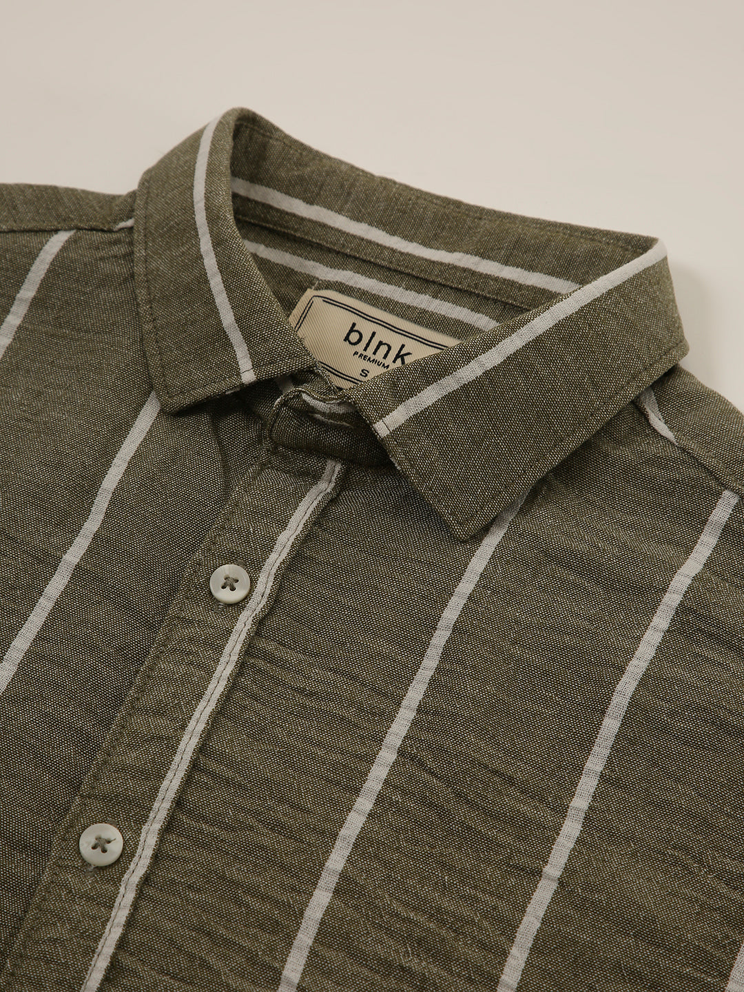 Olive Green Vertical Striped Shirt