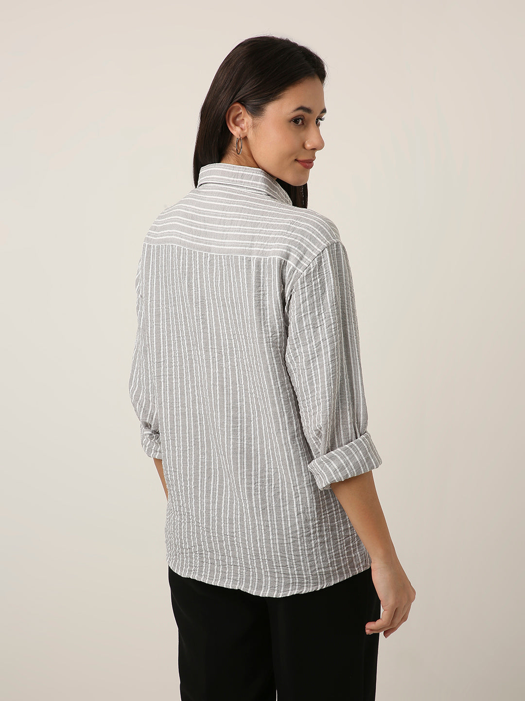 Grey Striped Classic Collar Shirt