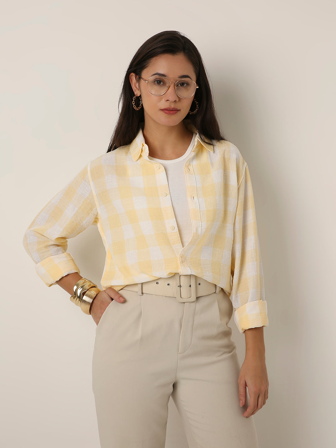 Yellow Checkered Casual Shirt