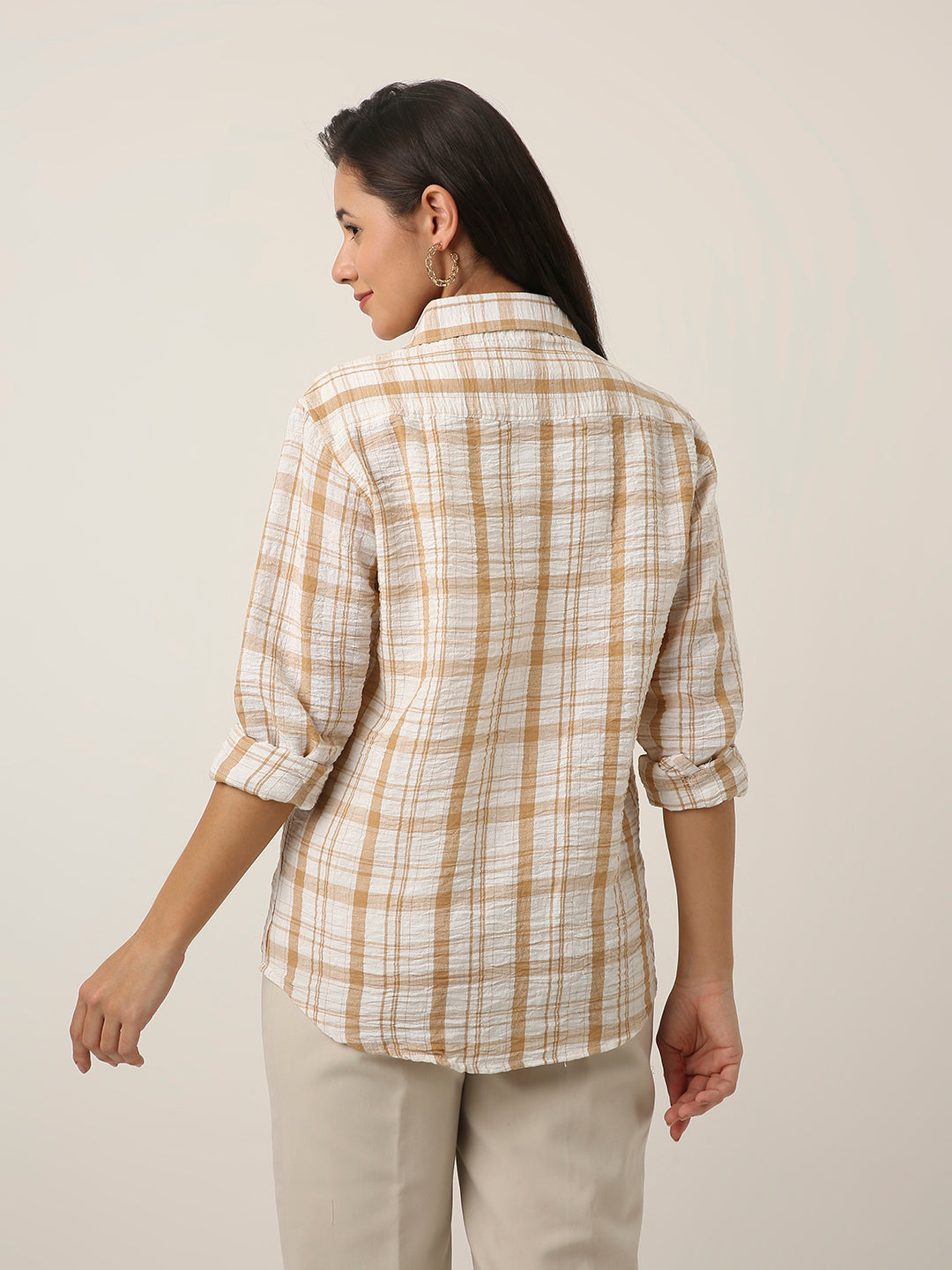 Mustard Checked Linen Blend Shirt