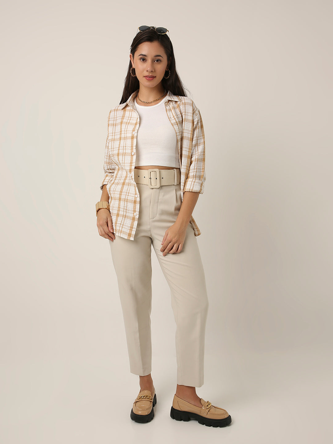 Mustard Checked Linen Blend Shirt