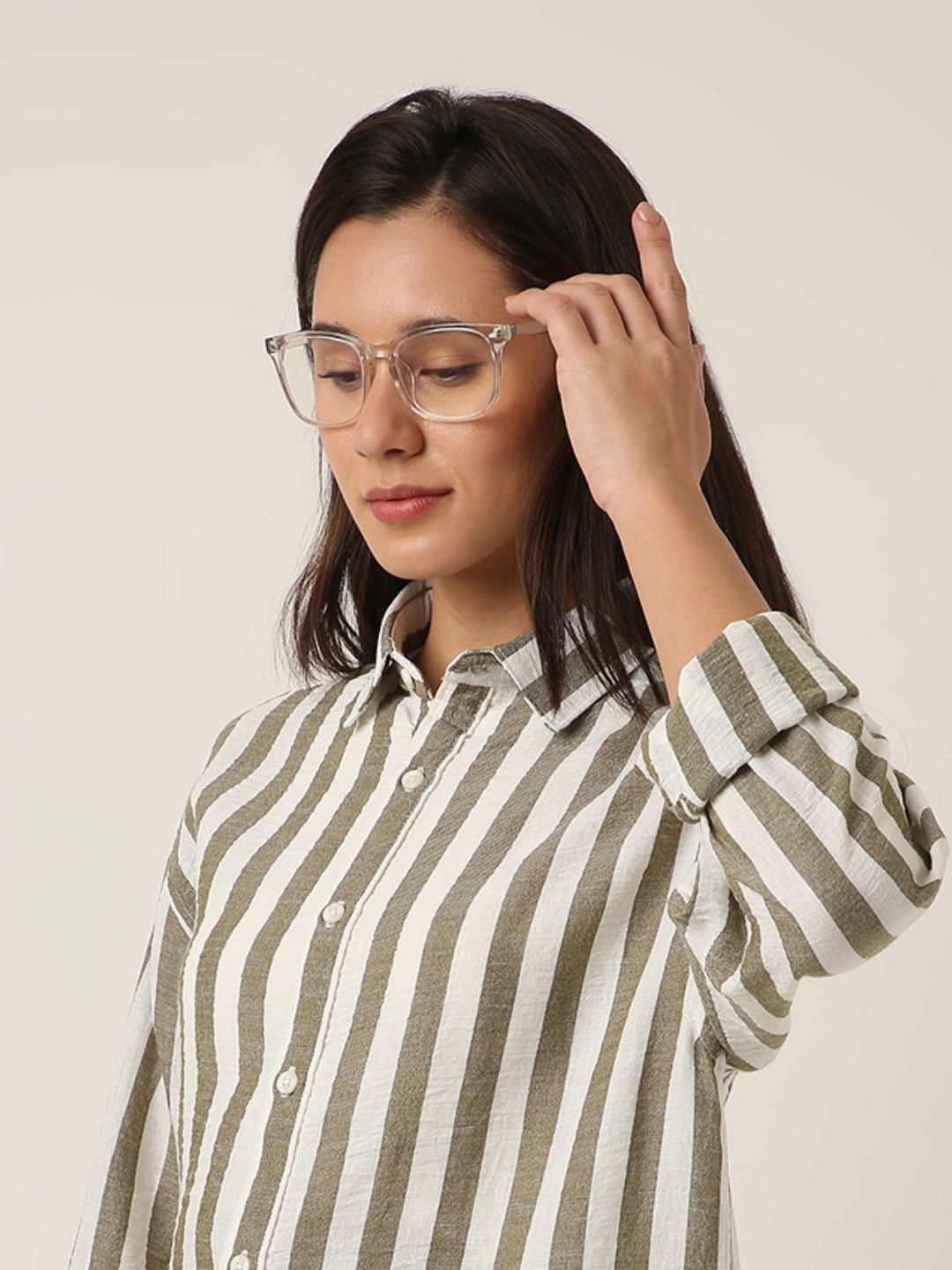 Olive Vertical Striped Shirt