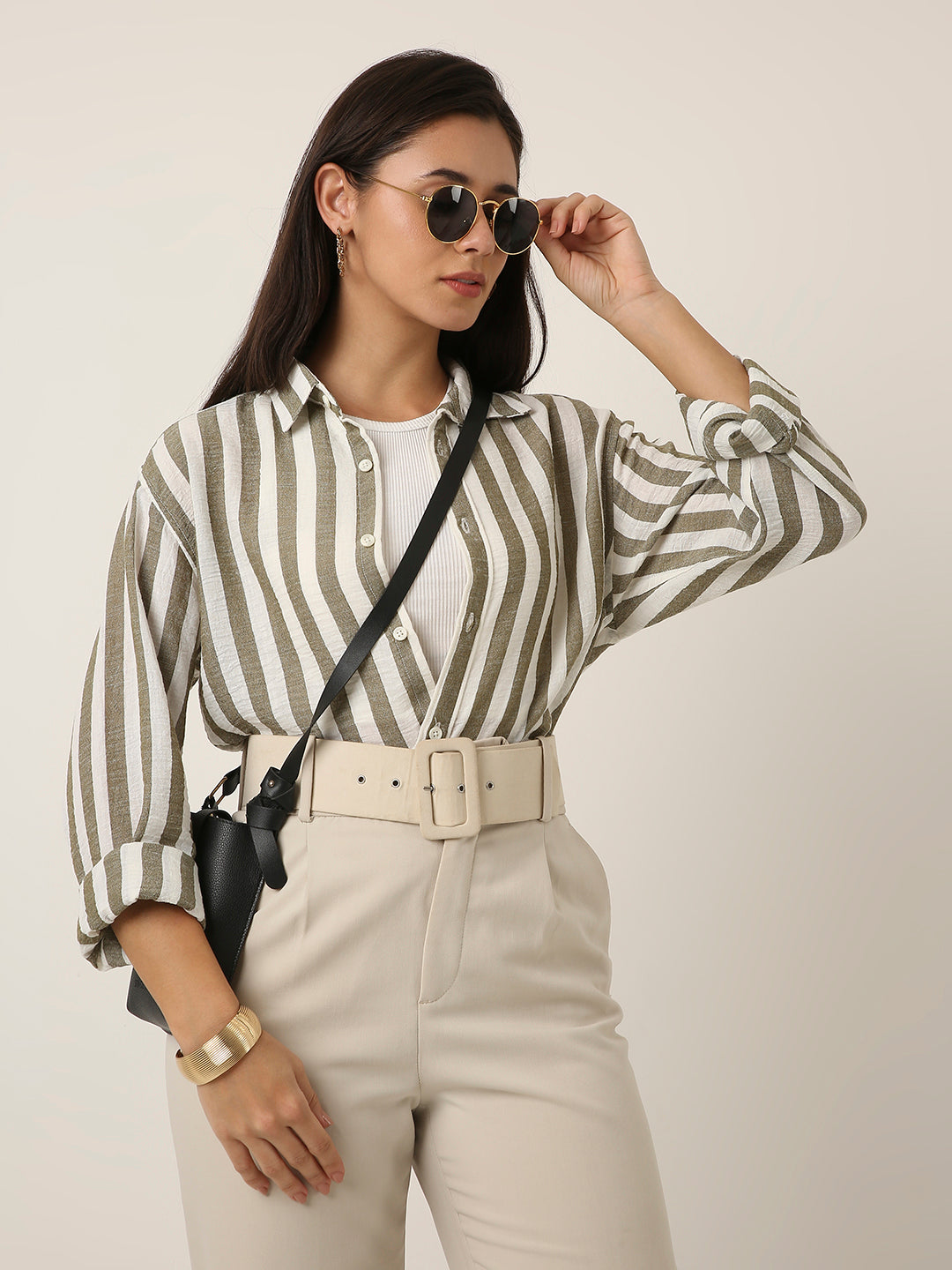 Olive Vertical Striped Shirt
