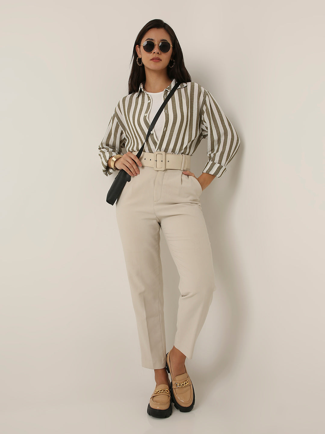 Olive Vertical Striped Shirt