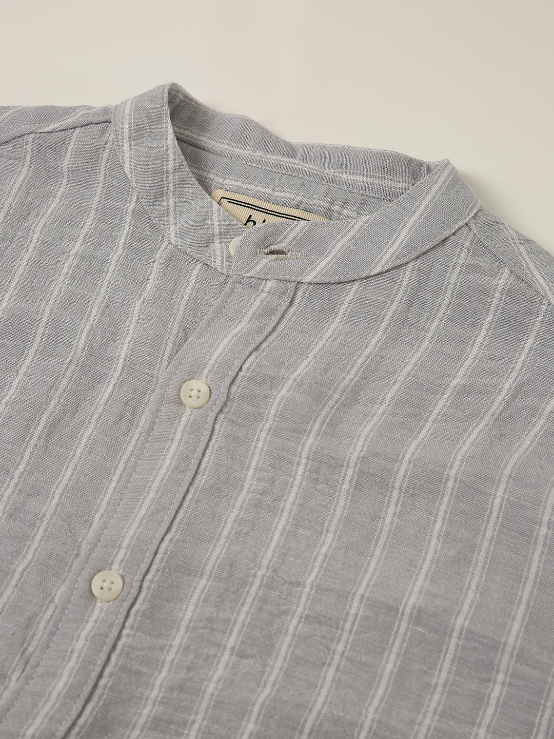 Grey Striped Mandarin Collar Shirt