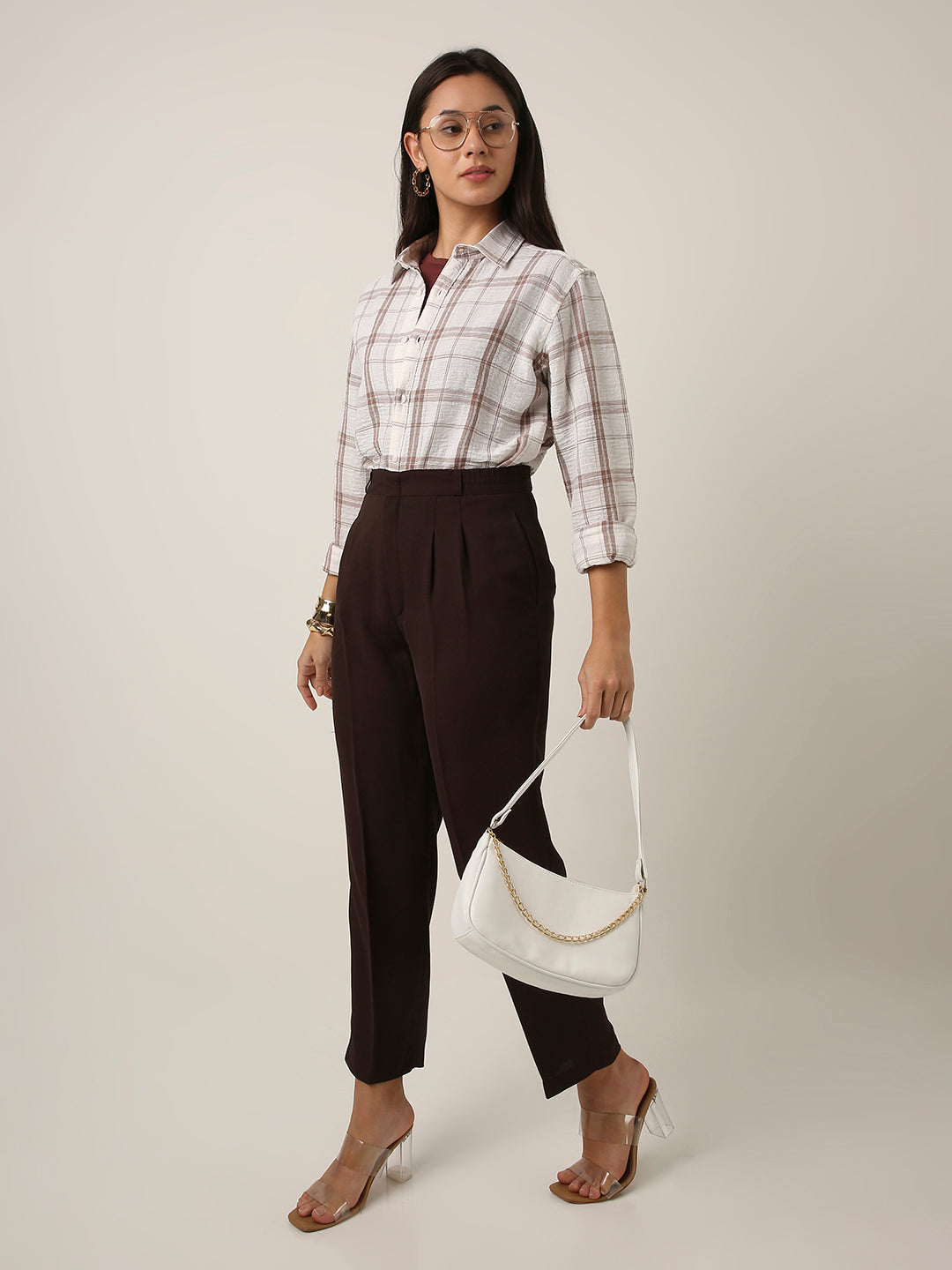 Brown Checked Relaxed Fit Shirt