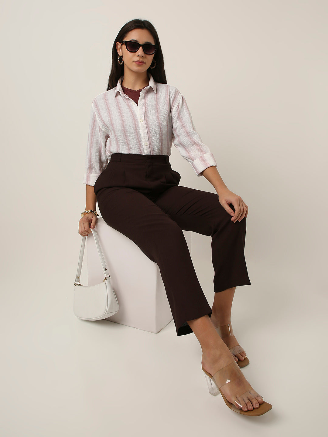 Blush Pink Striped Linen Blend Shirt