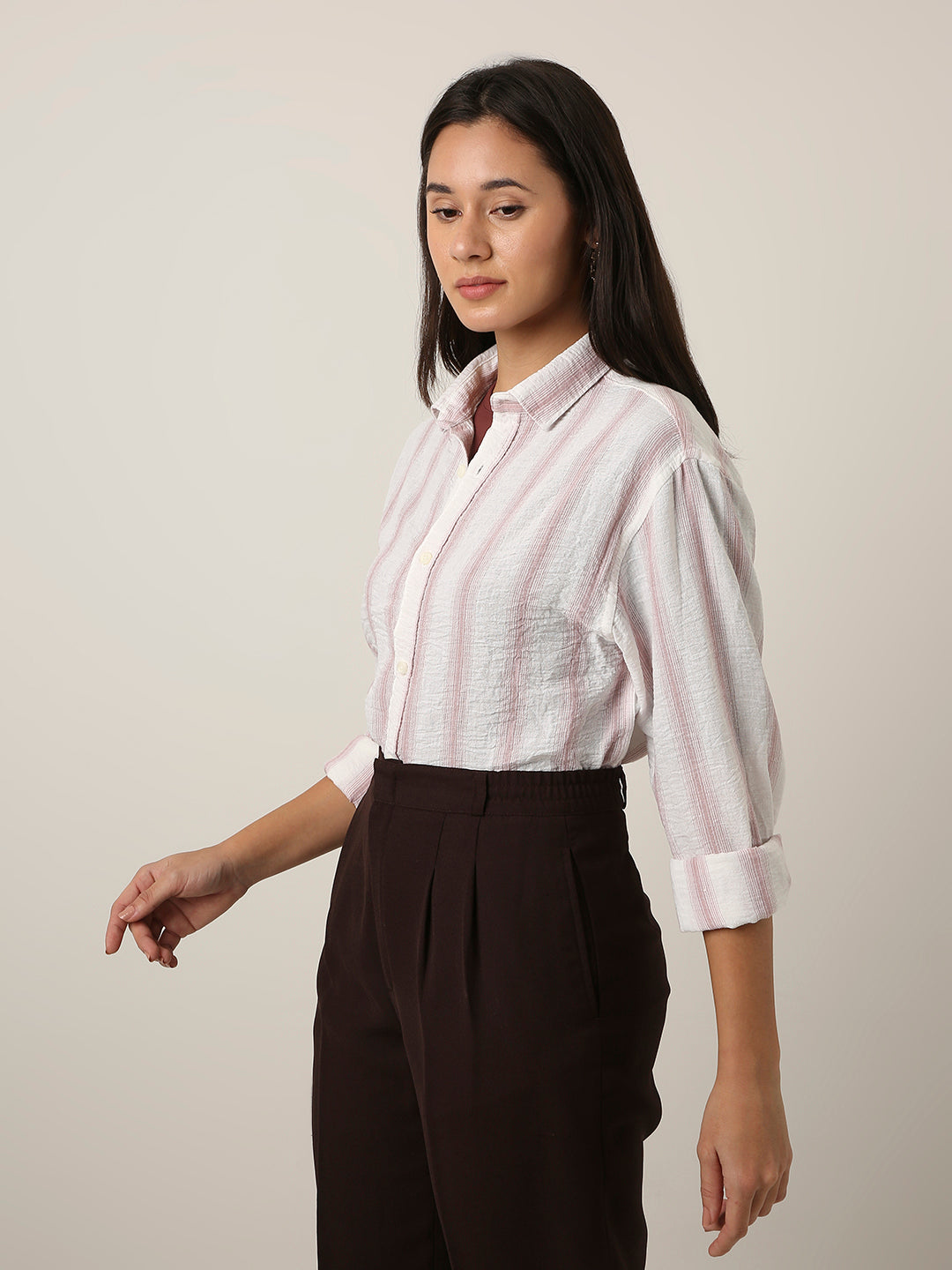 Blush Pink Striped Linen Blend Shirt