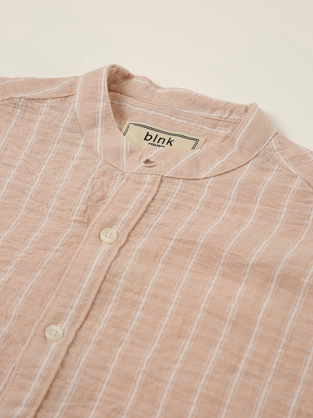 Peach Striped Mandarin Collar Shirt