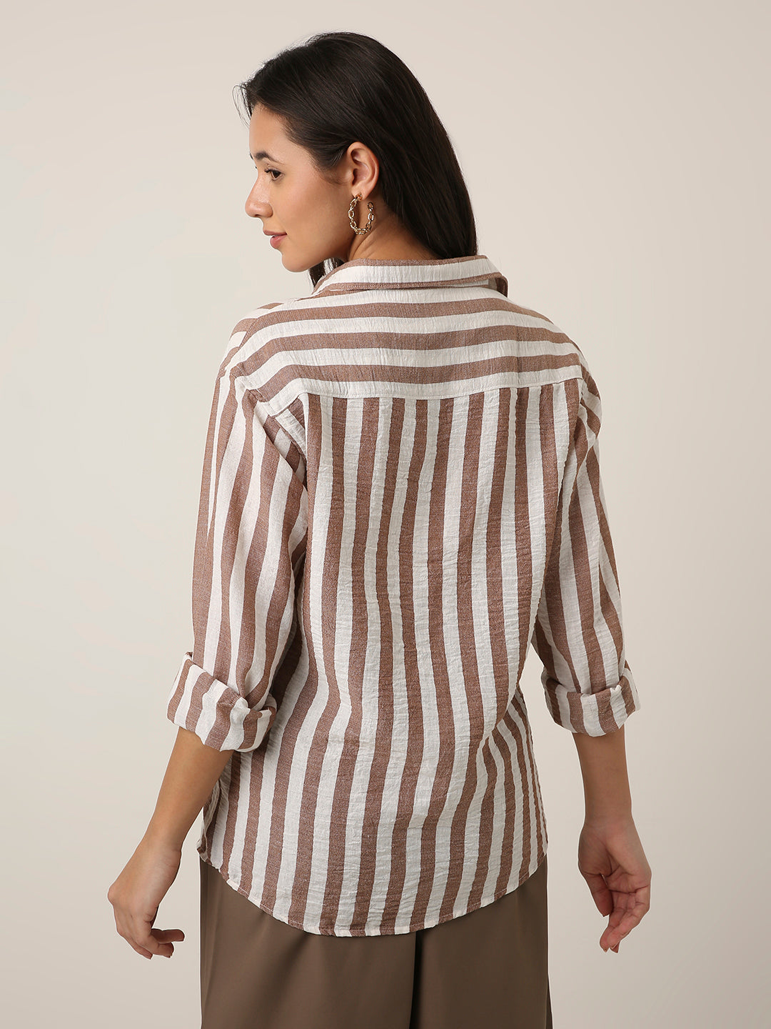 Dark Peach Vertical Striped Shirt