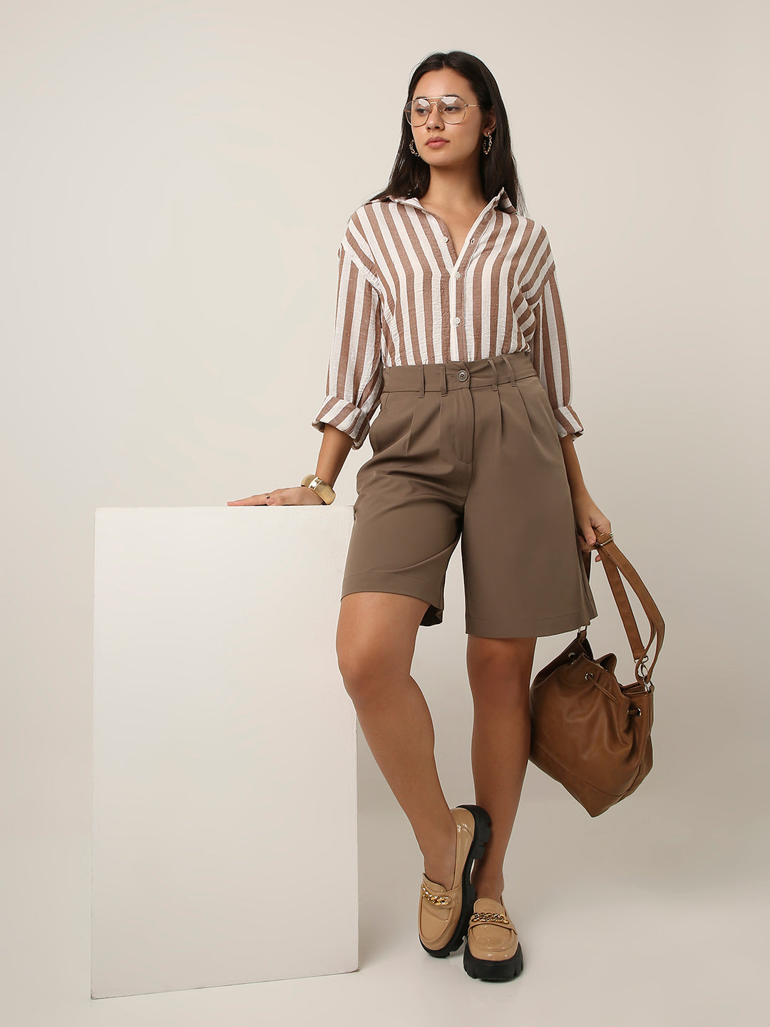 Dark Peach Vertical Striped Shirt
