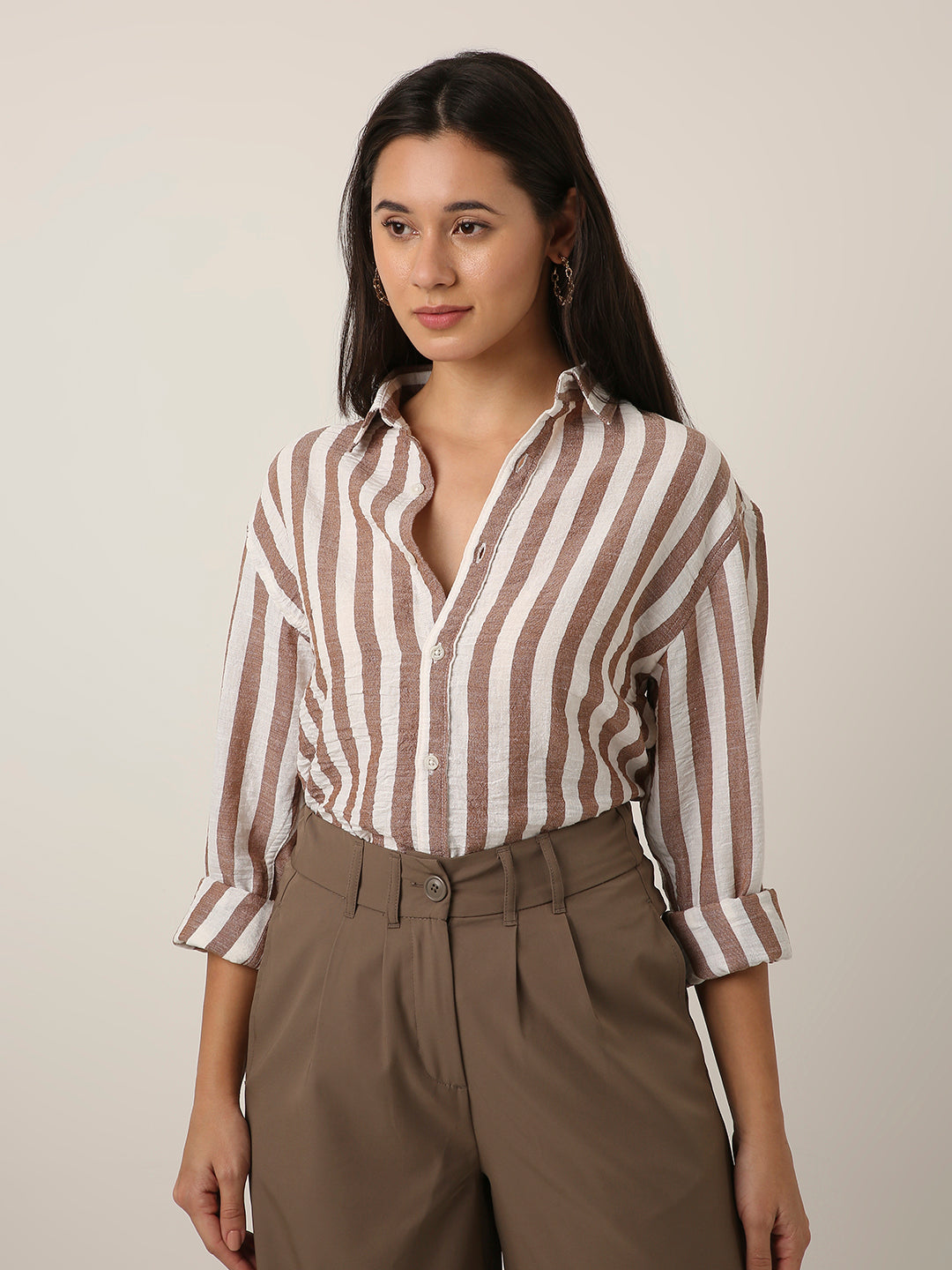 Dark Peach Vertical Striped Shirt