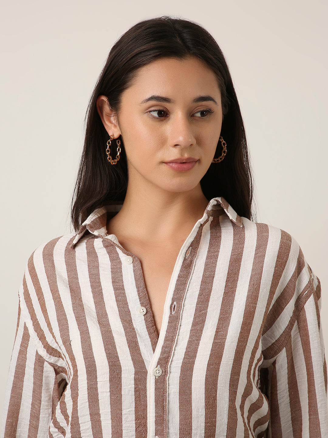 Dark Peach Vertical Striped Shirt
