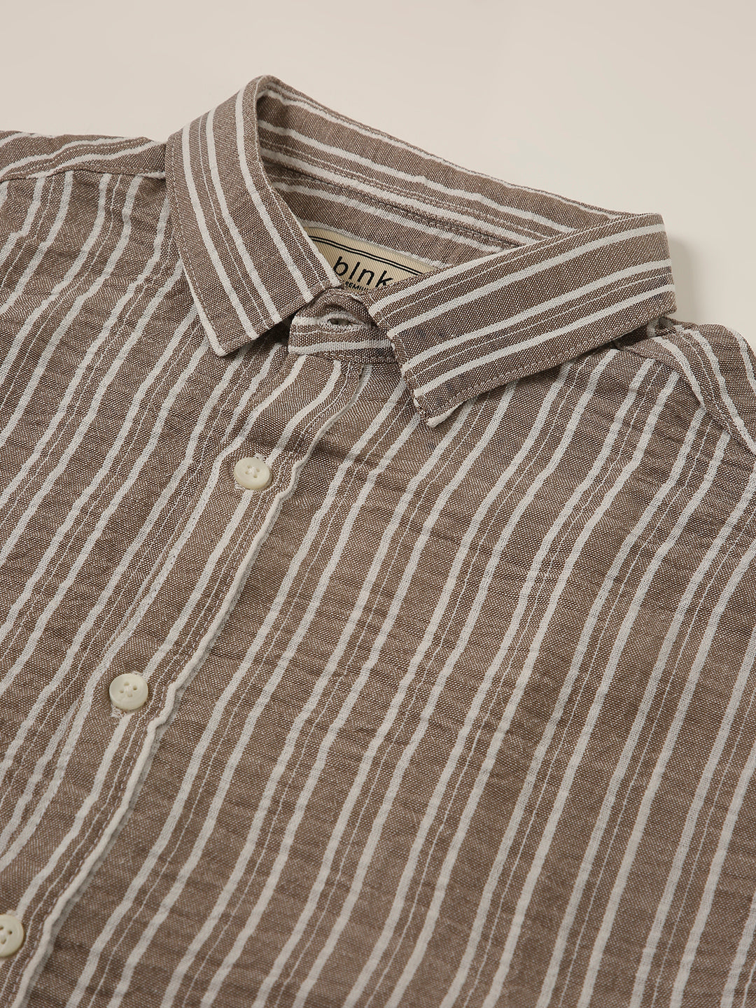 Beige Striped Classic Collar Shirt