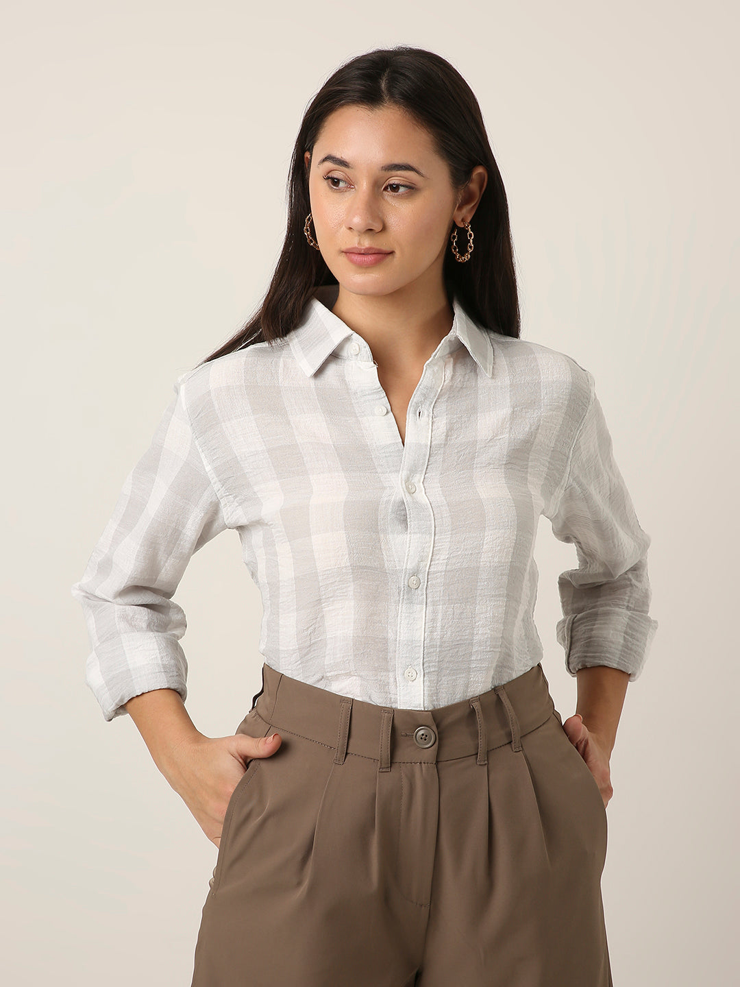 Grey Checkered Casual Shirt