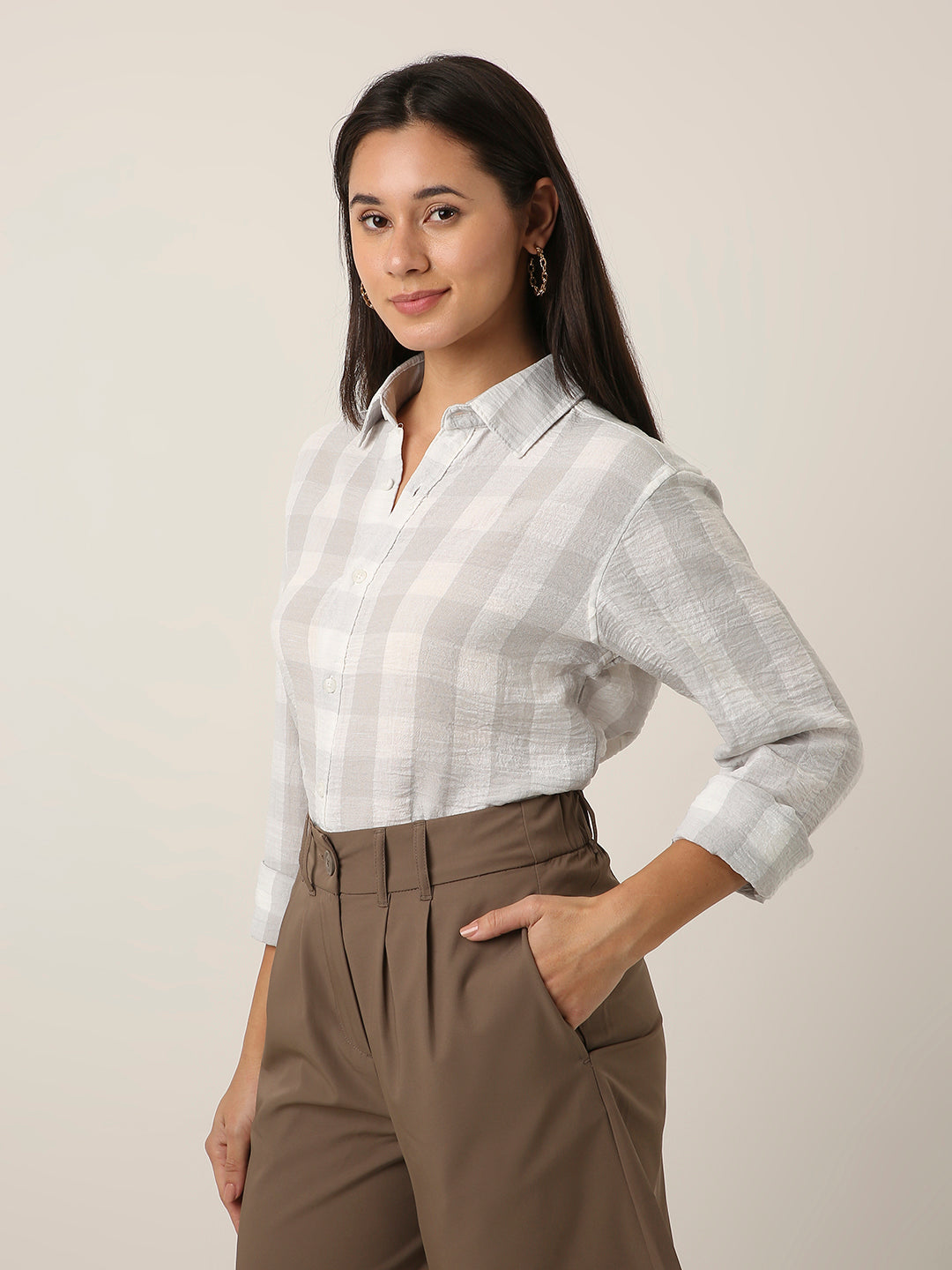 Grey Checkered Casual Shirt