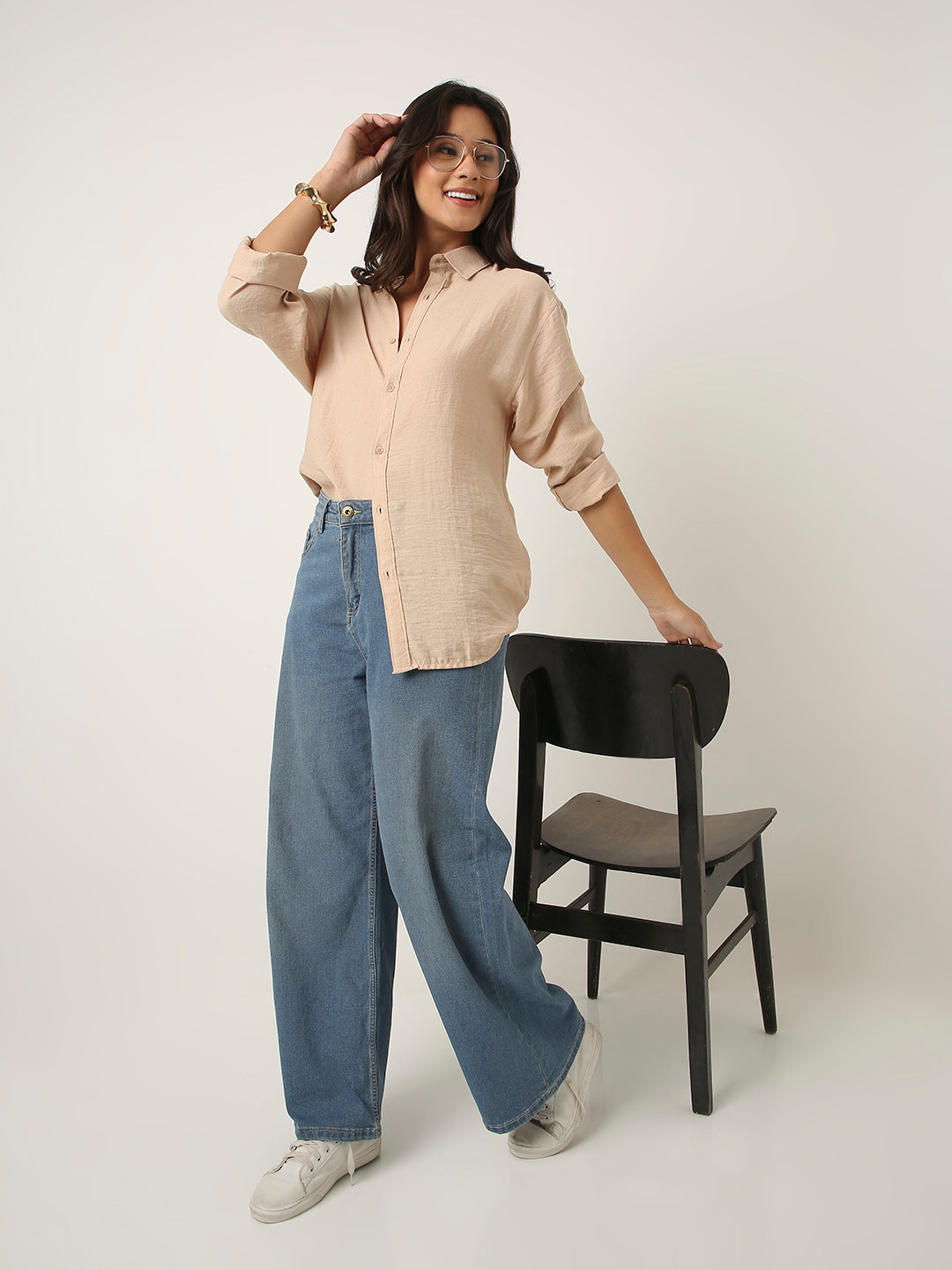 Peach Solid Casual Linen blend Shirt