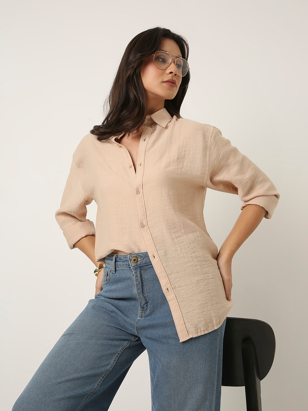 Peach Solid Casual Linen blend Shirt