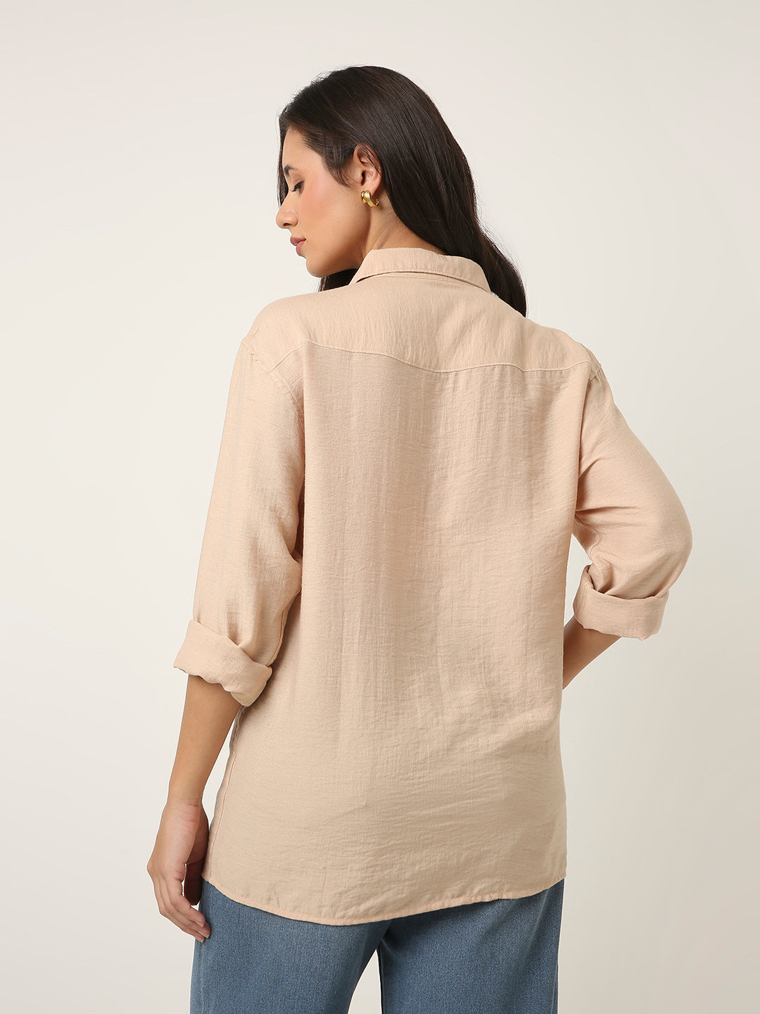Peach Solid Casual Linen blend Shirt