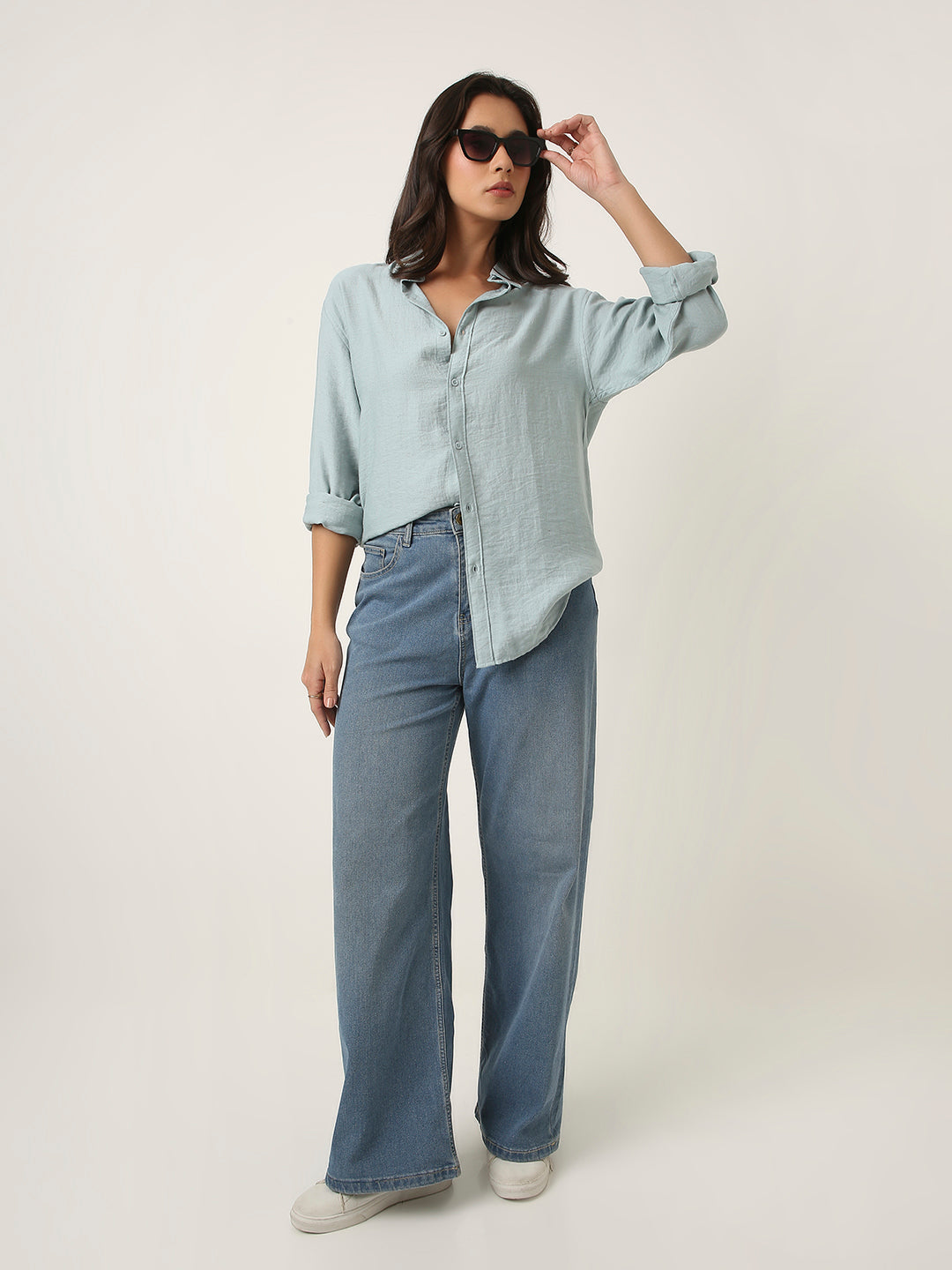 Blue Solid Casual Linen blend Shirt