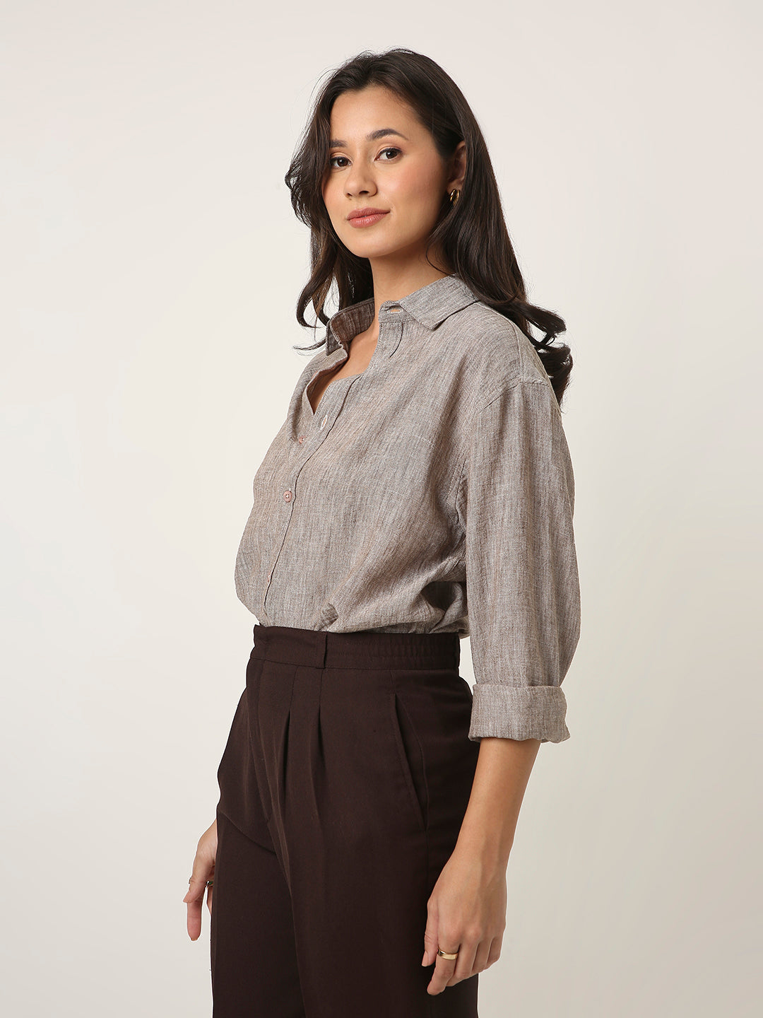 Mocha Brown Textured Casual Shirt