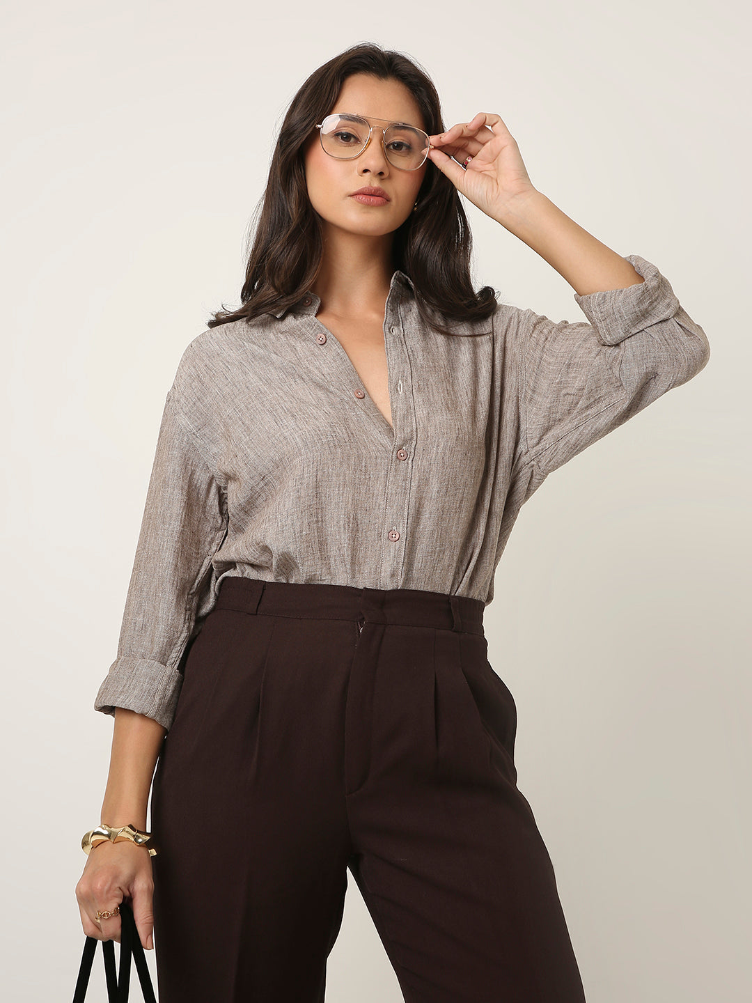 Mocha Brown Textured Casual Shirt