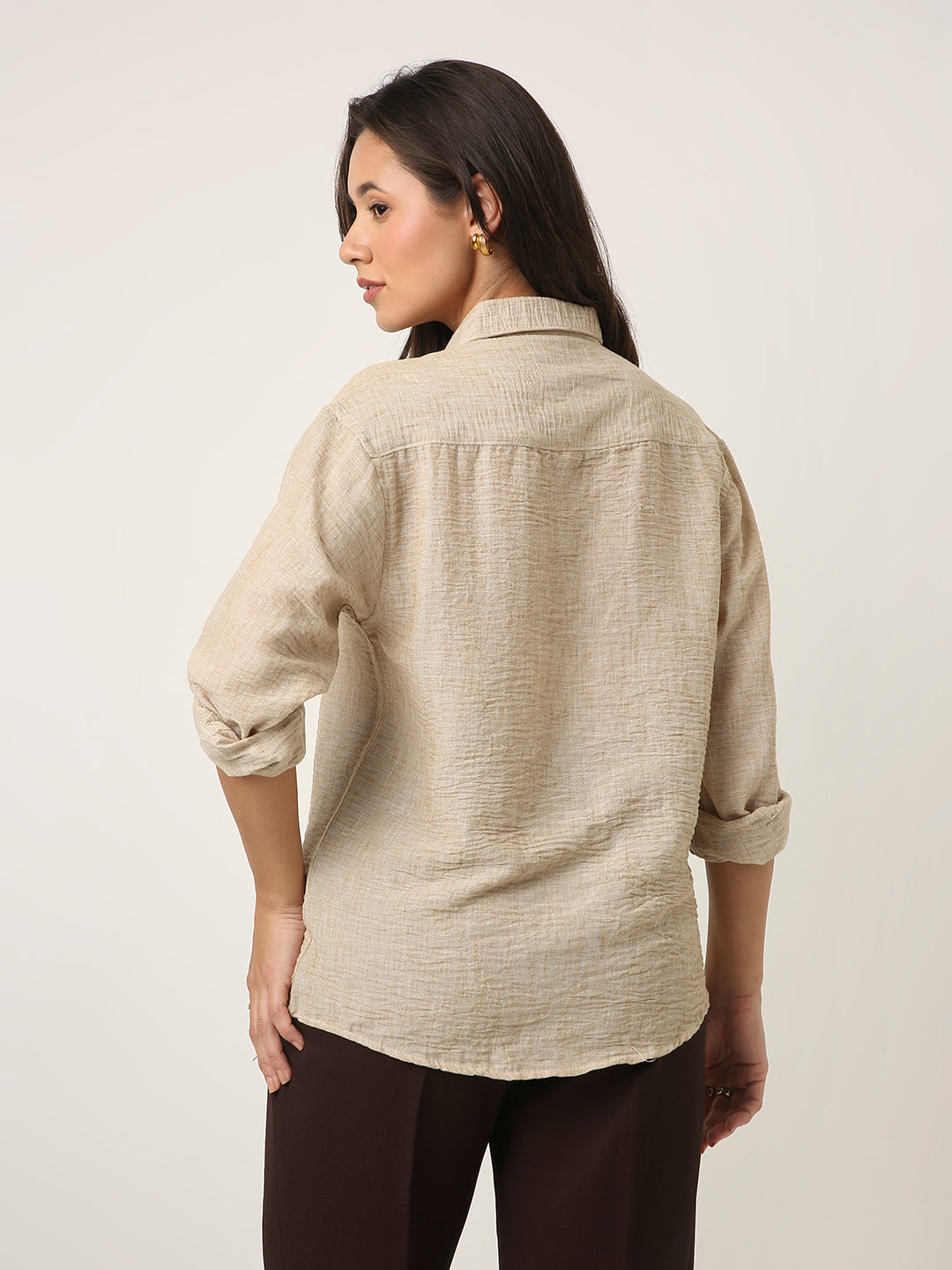 Beige Textured Casual Shirt